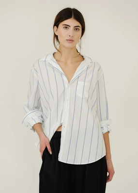 Frank & Eileen 'Eileen' Relaxed Button-Up in Wide White & Blue Stripe PreWashed