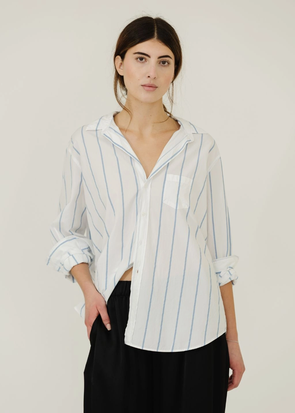 Frank & Eileen 'Eileen' Relaxed Button-Up in Wide White & Blue Stripe PreWashed
