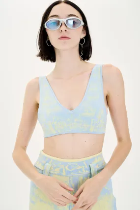 LONGAN FAKE DENIM BRA TOP AdjustableNeckline ZipClosure