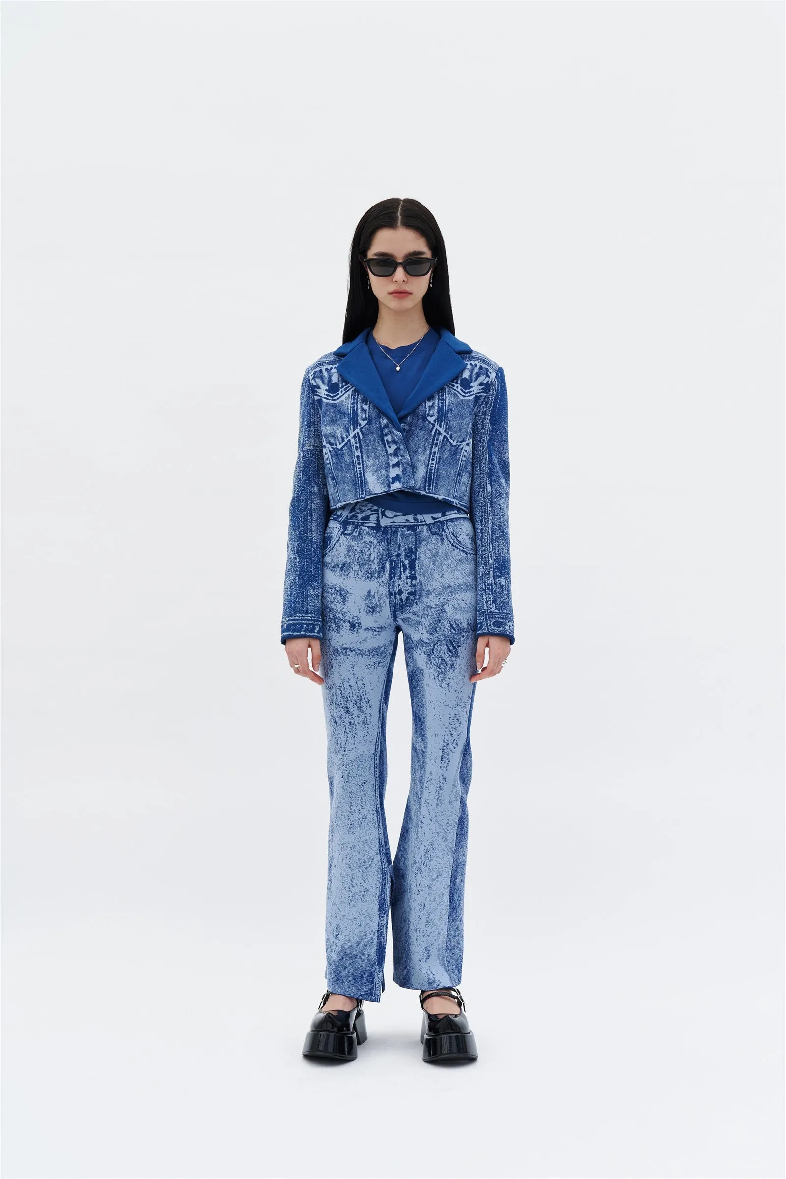 Adjustable Cuff Soft Fleece Interior NUDI FAKE DENIM CROPPED JACKET