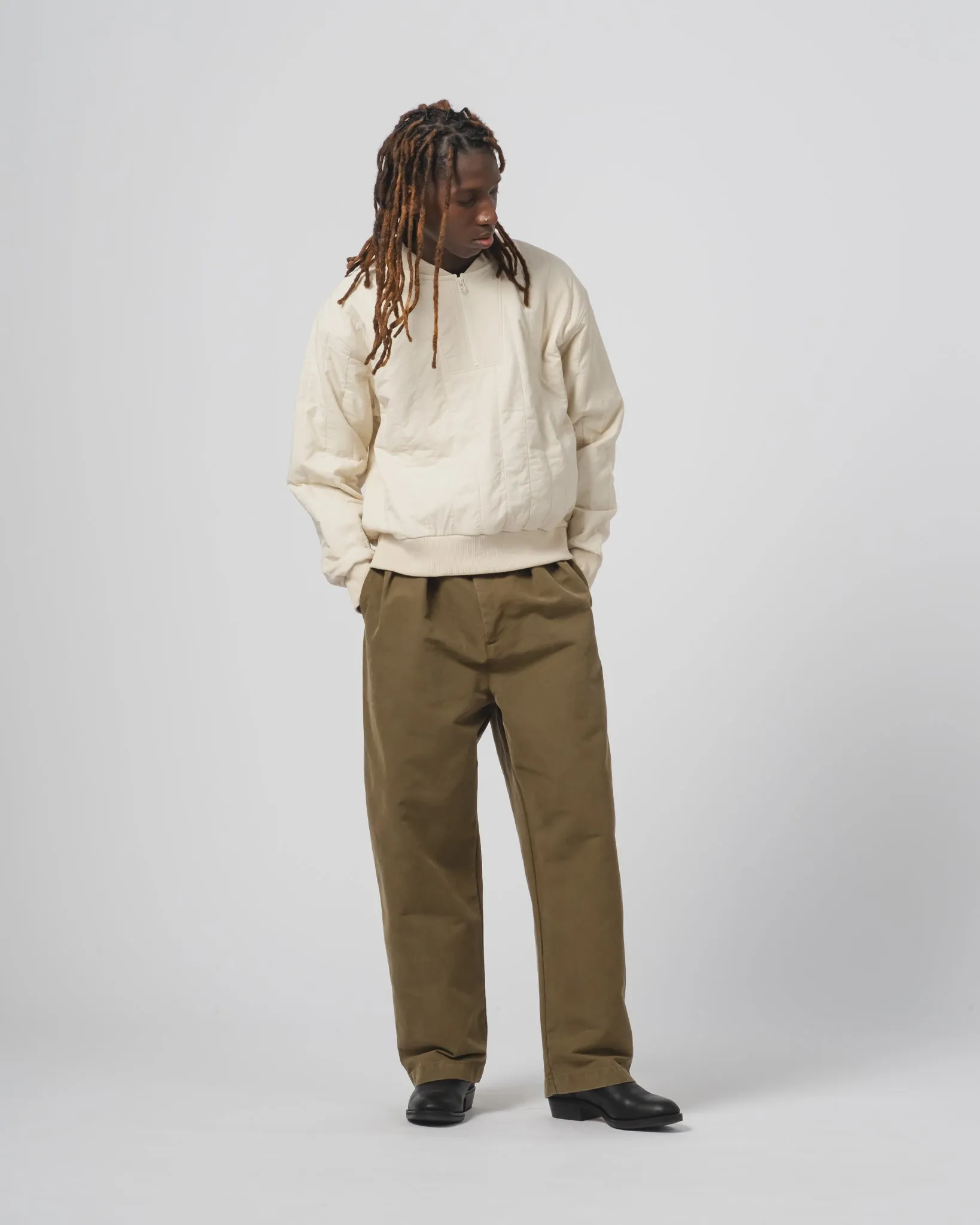 Side zipper Casual Design Officer Chino Nebraska Cotton Fossil Green