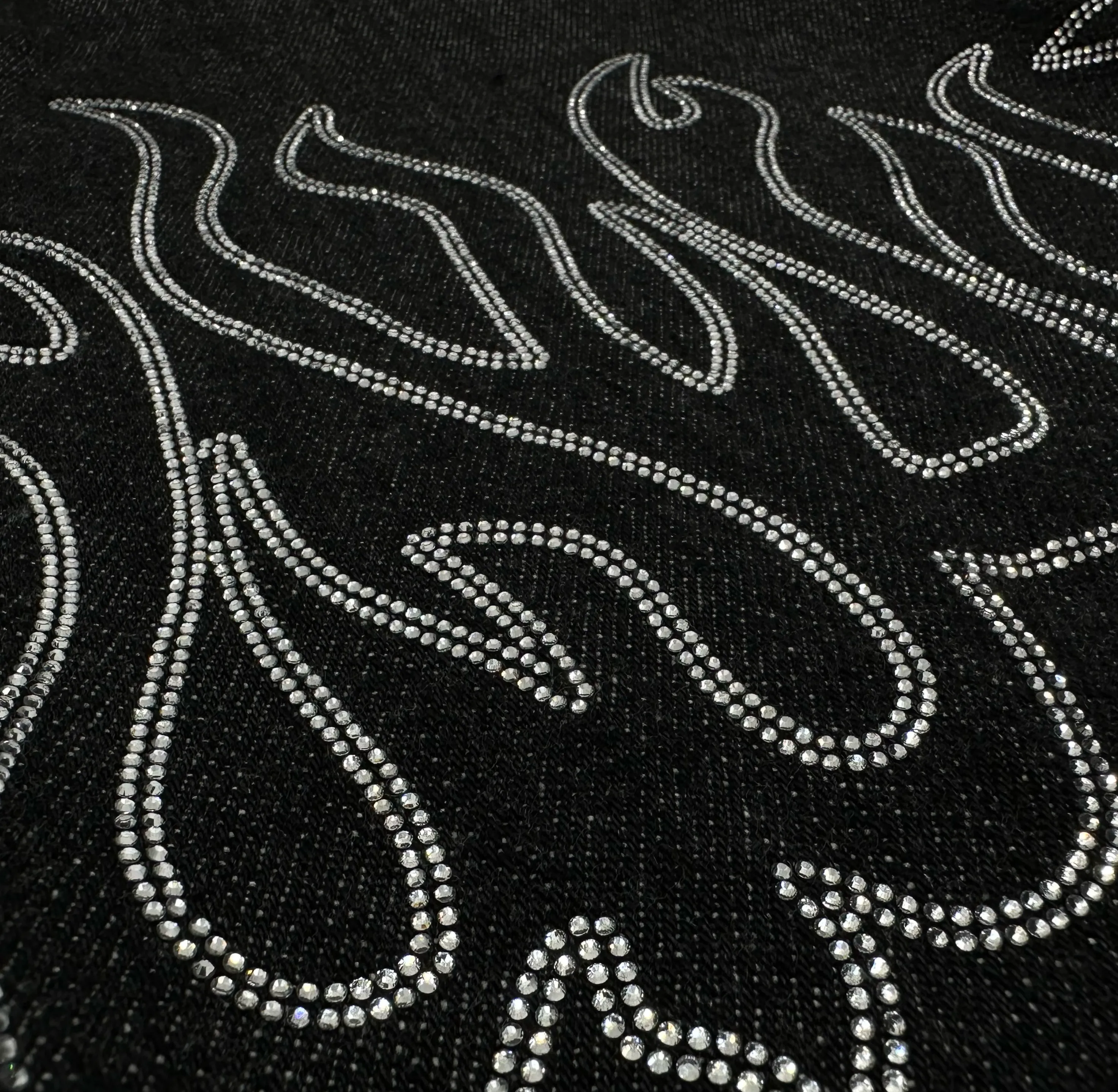 mid-rise QuickReleaseBuckle UP IN FLAMES DENIM SHORTS