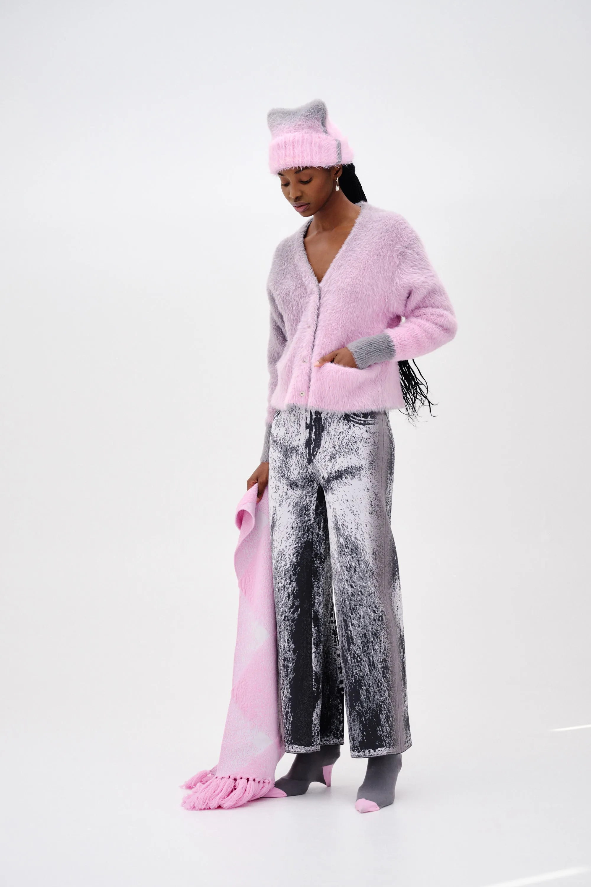 OZZY FAUX FUR OVERSIZED CARDIGAN All Over Print Technique Heather Effect Finish