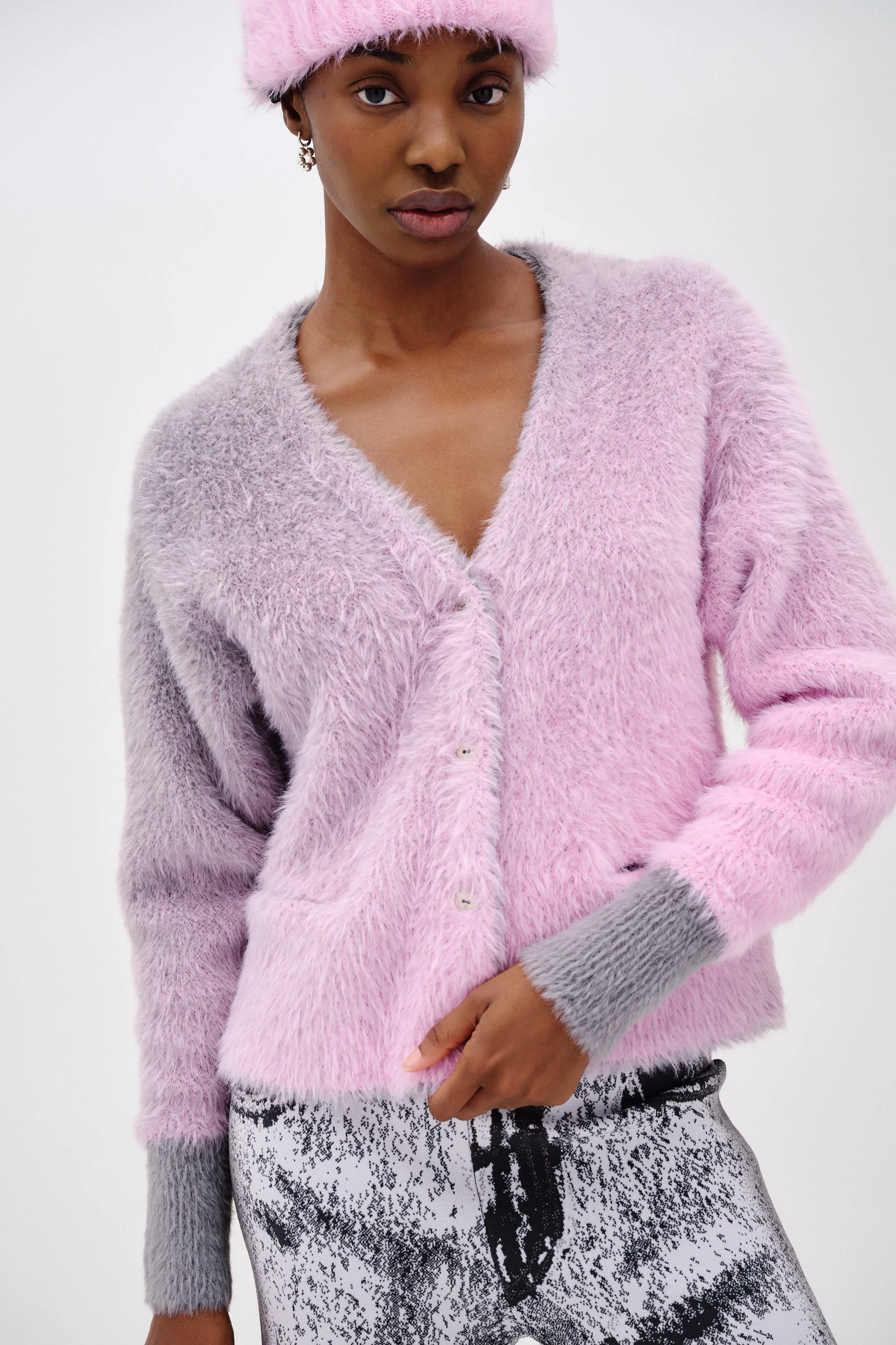 YarnDyedFabric OZZY FAUX FUR OVERSIZED CARDIGAN
