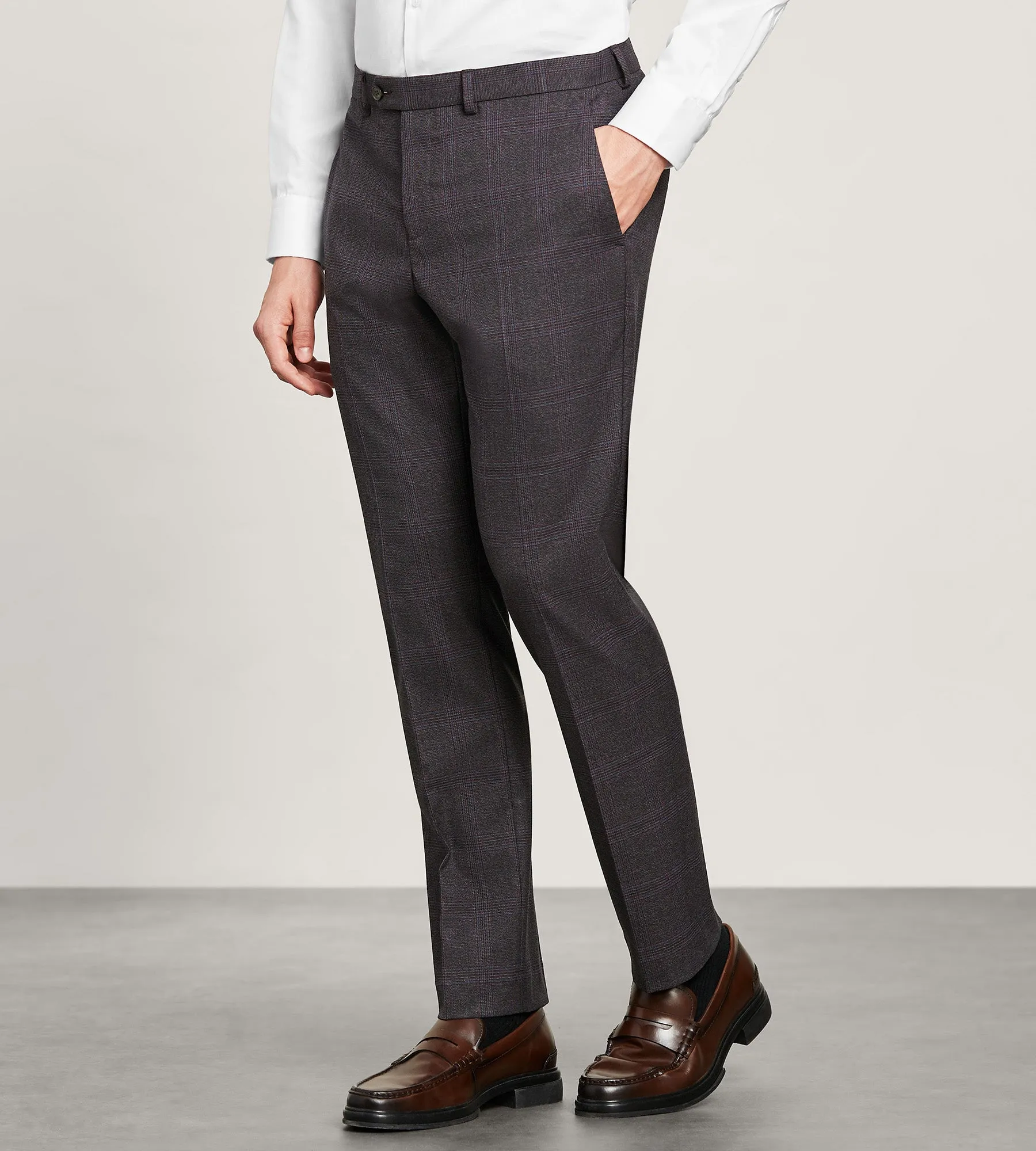 Modern Fit Burgundy Plaid Suit Pants Stain Resistant Breathable layers