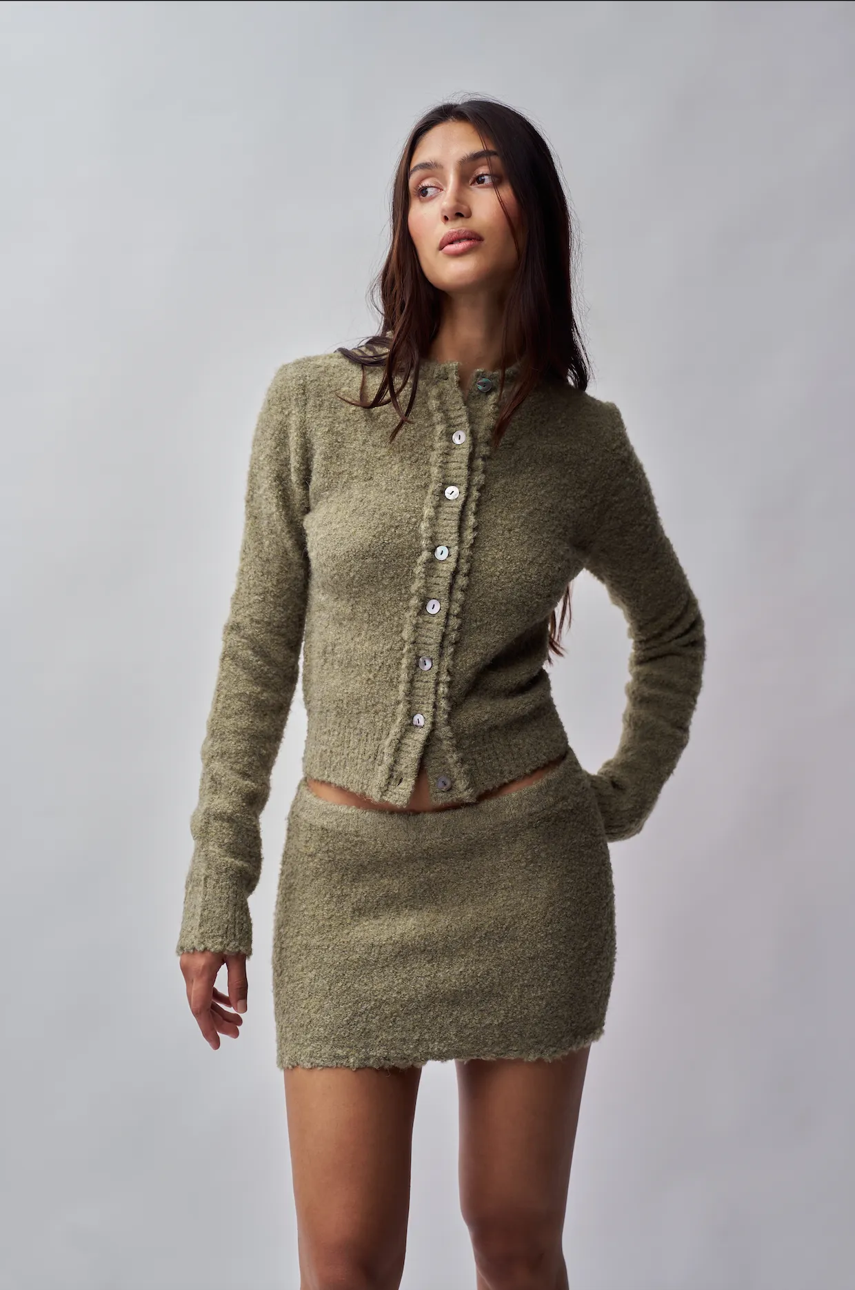 Curved Hemline Lightweight Comfort Palmyra Knit Cardigan