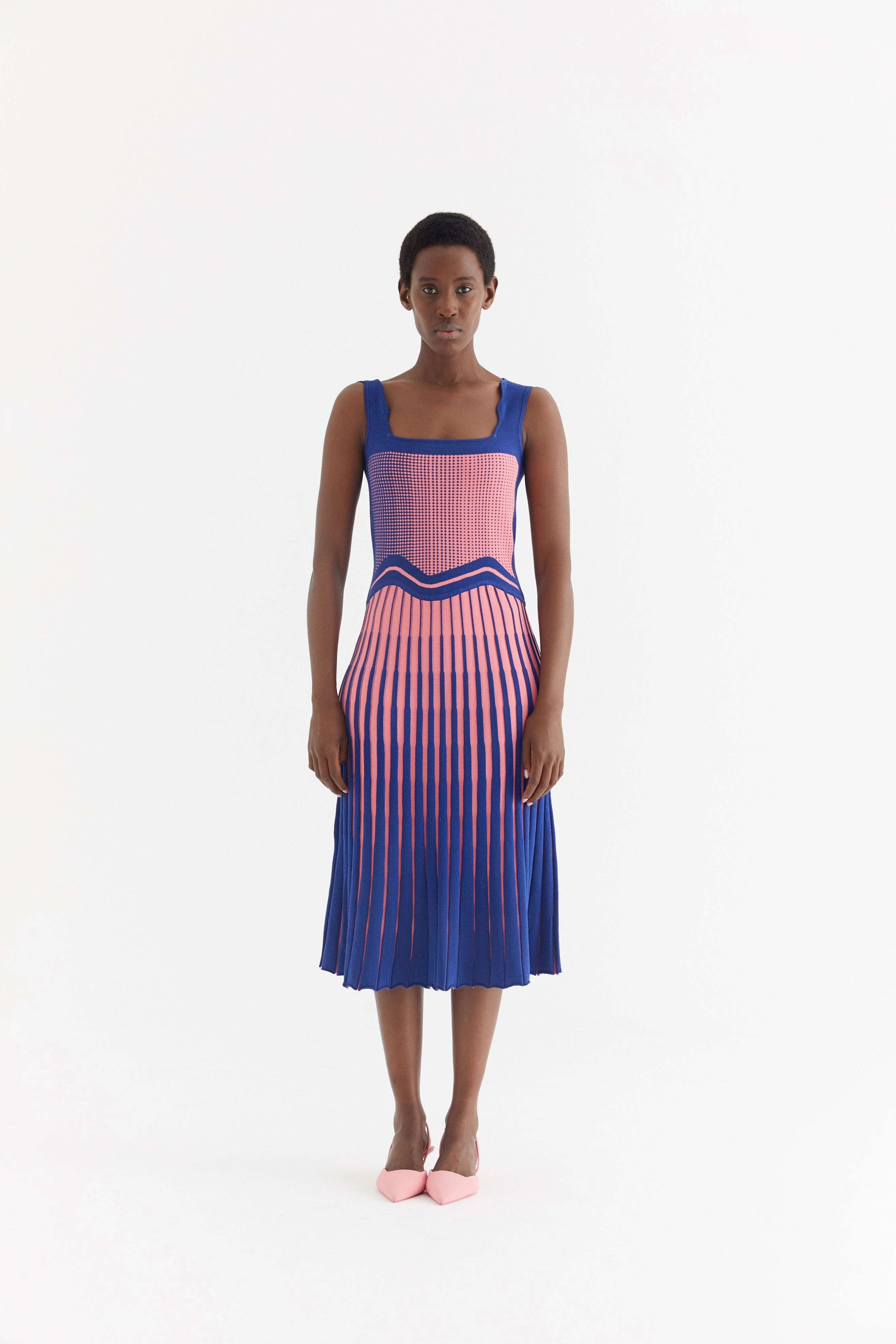 PARLOR WAVY TANK DRESS Timeless Waistband Fit Soft cotton blend dress