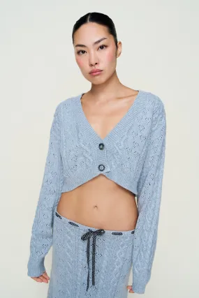 Noah Wool Cable Crop Cardigan Roomy Waist Timeless Knitwear