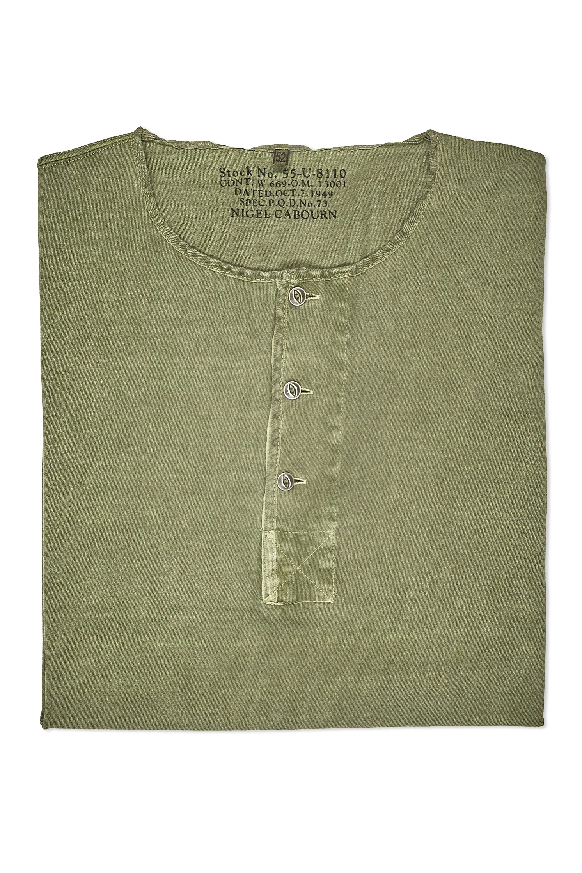 Mature appeal Nigel Cabourn Green 50s Henley Neck Cotton T-shirt