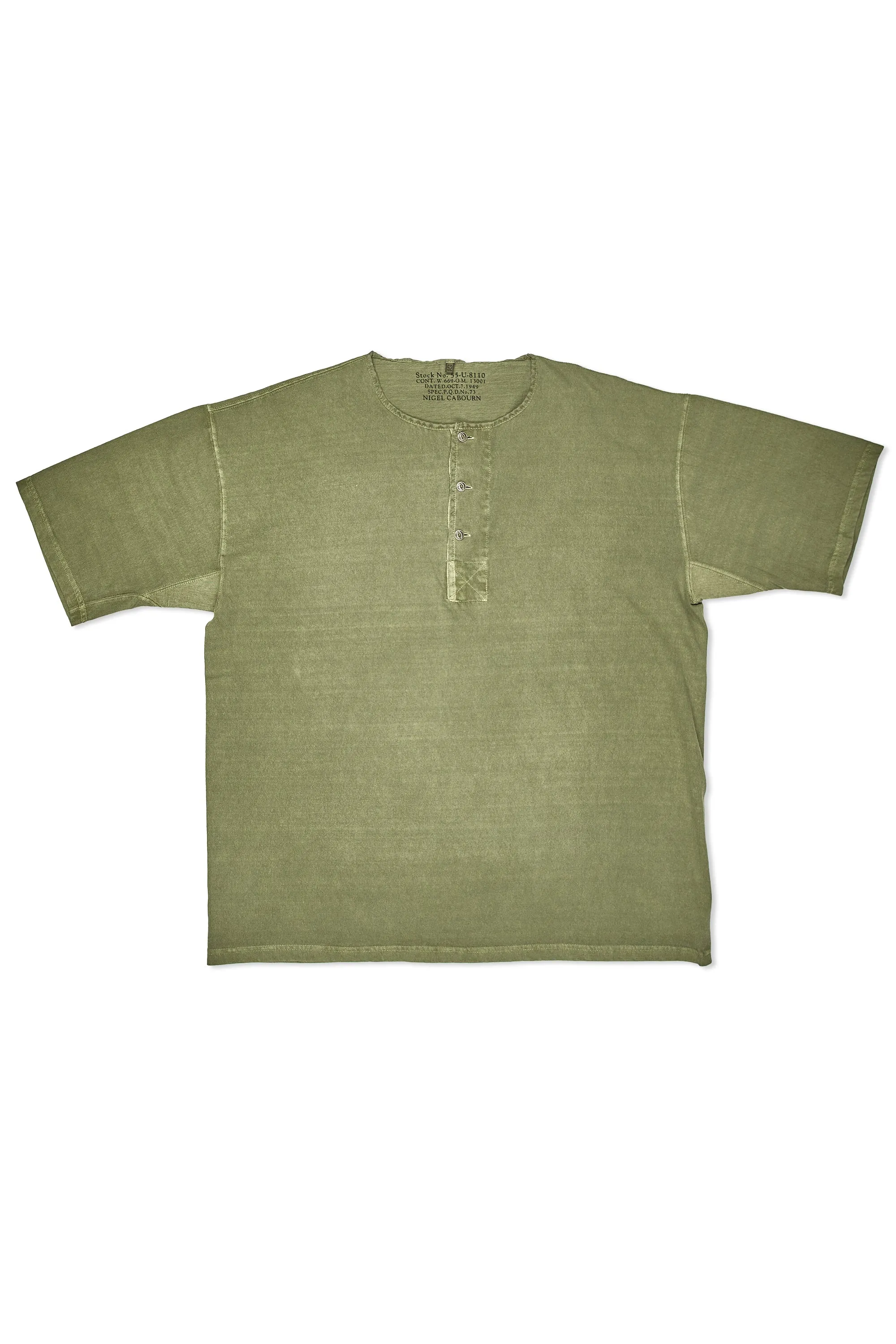 Nigel Cabourn Green 50s Henley Neck Cotton T-shirt Loose style