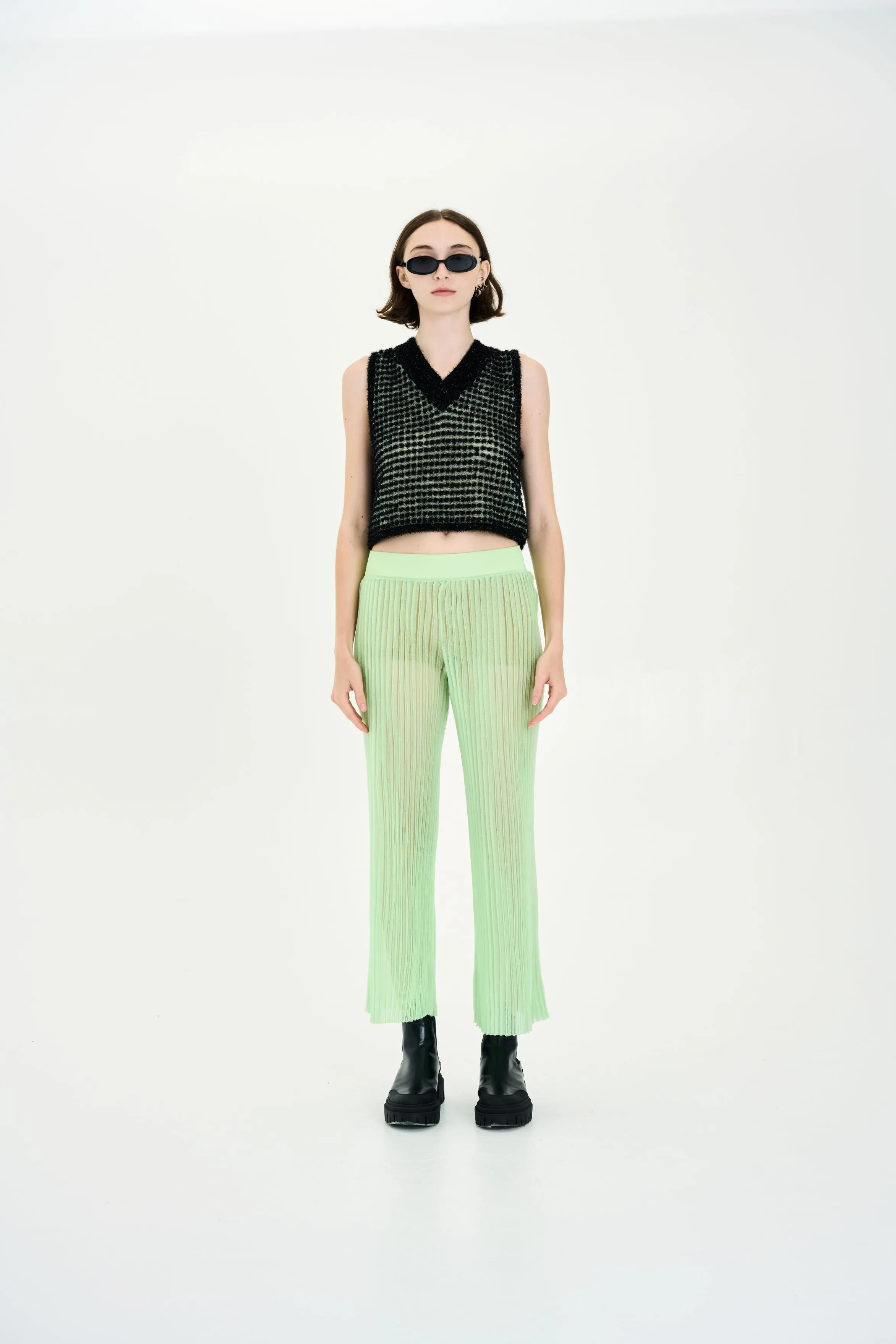 DAISY ORGANZA SHEER WIDE LEG PANTS Soft Touch Material