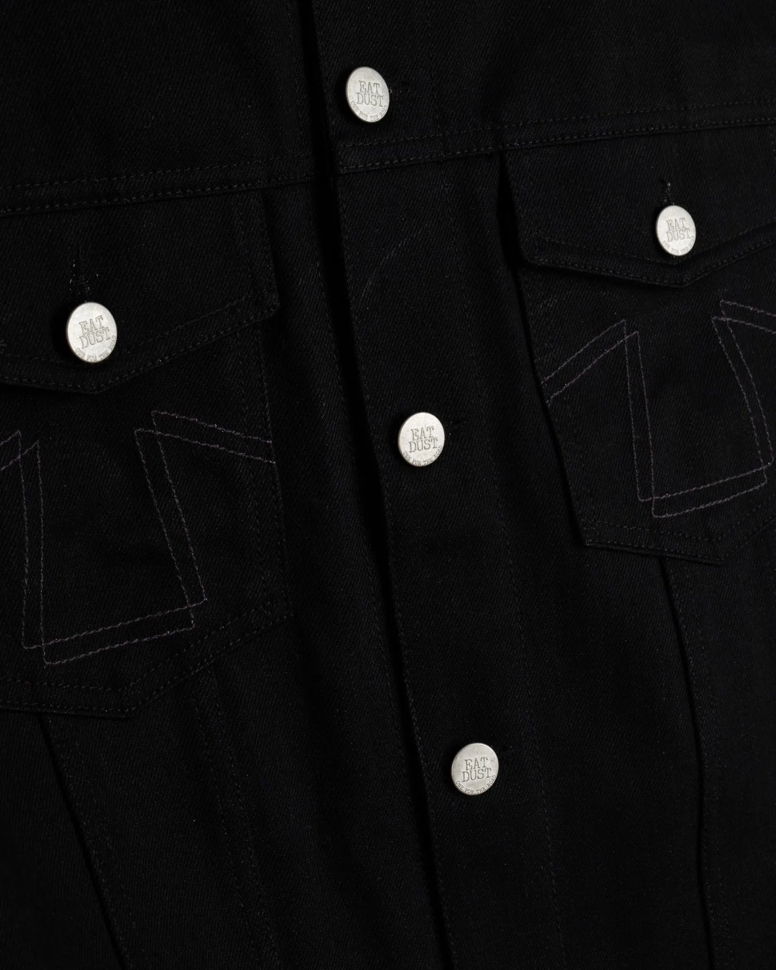 736 Sleeveless Jacket Black Denim Flatlock Seam Construction Comfort Stretch Fabric