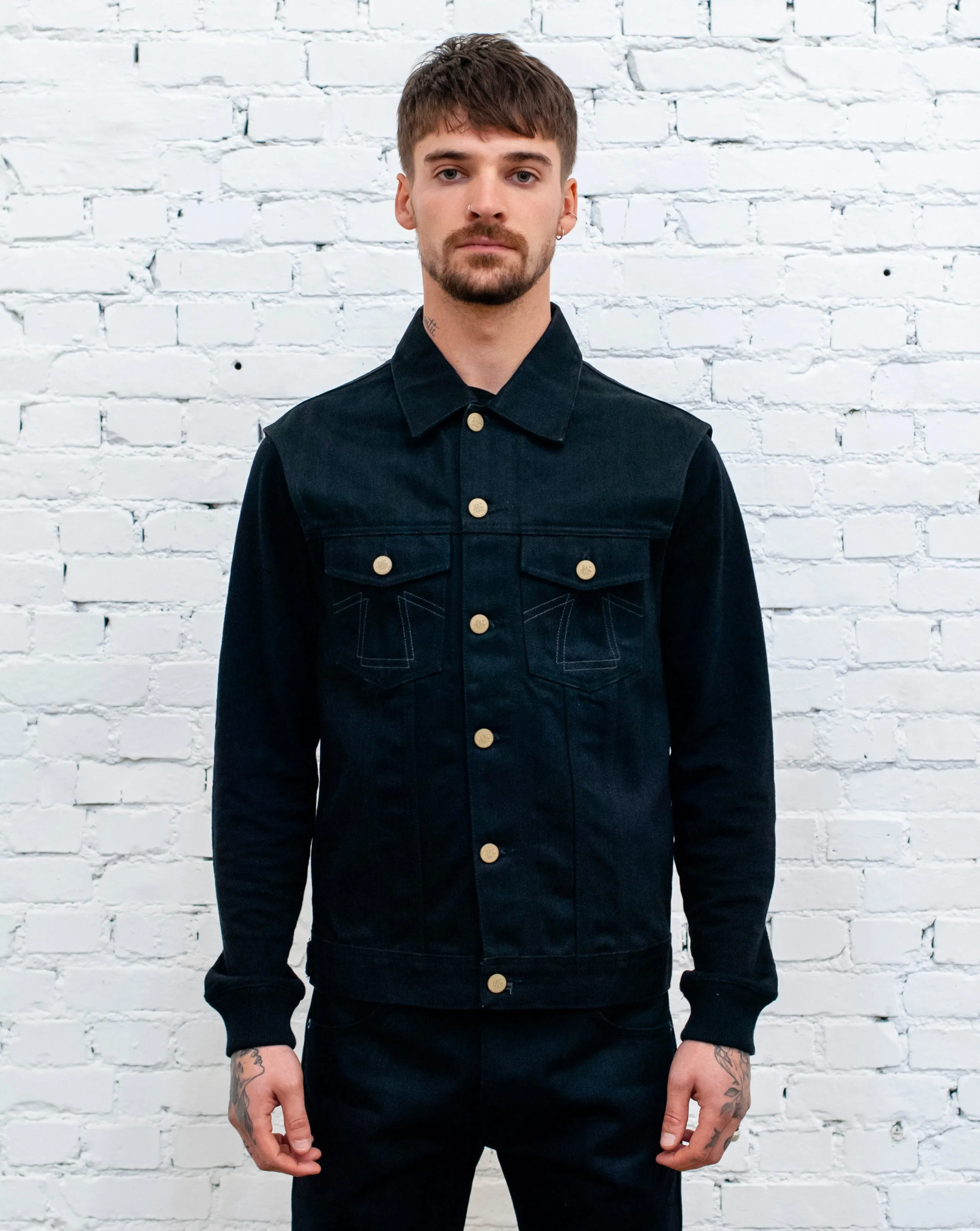 Non Irritating Lining Compression Fit Design 736 Sleeveless Jacket Black Denim