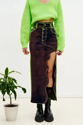 LILY WAVY MIDI DENIM SKIRT Basic Utility