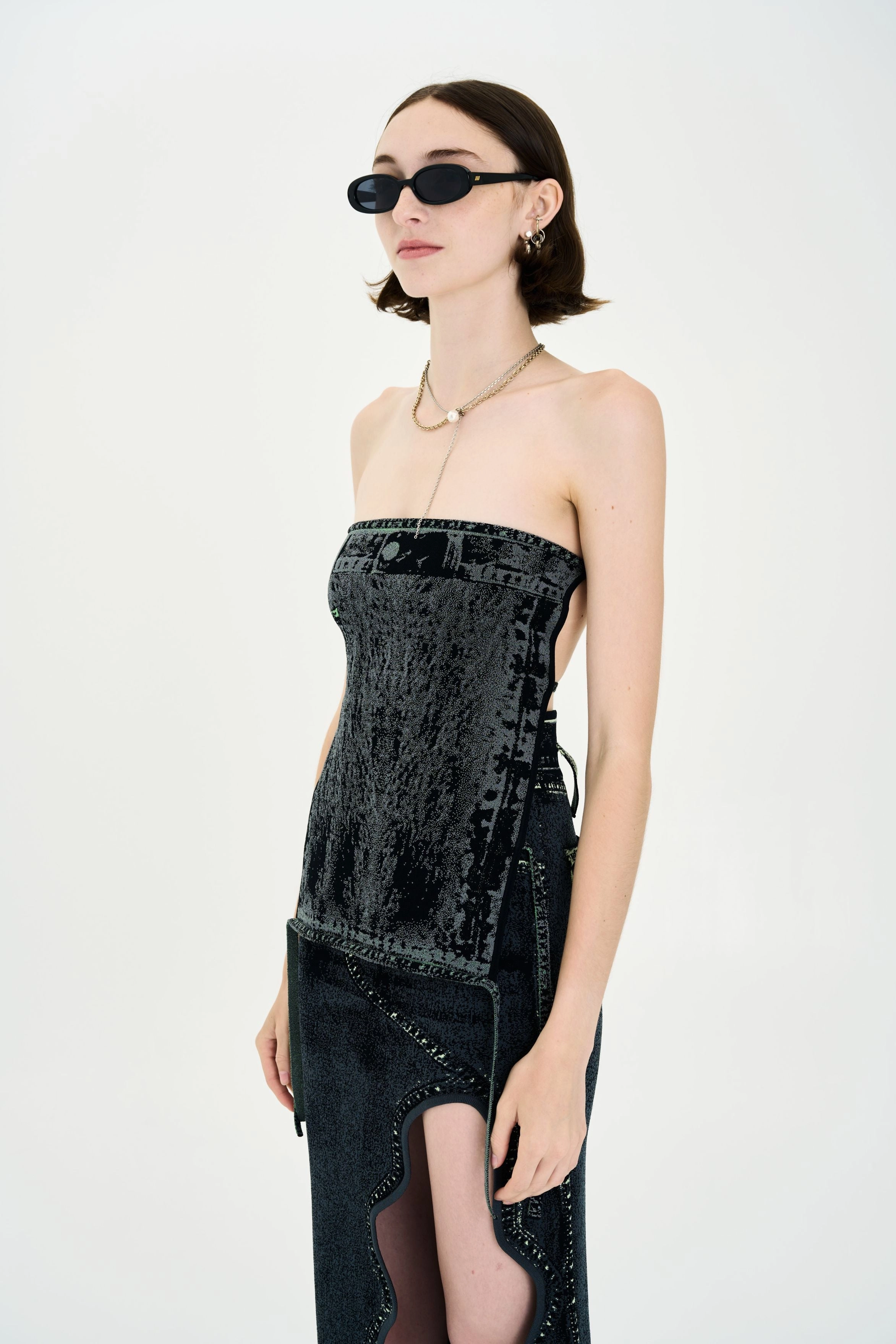 PHULA DNIM PRINT BACKLESS TOP ConvertibleSleeves