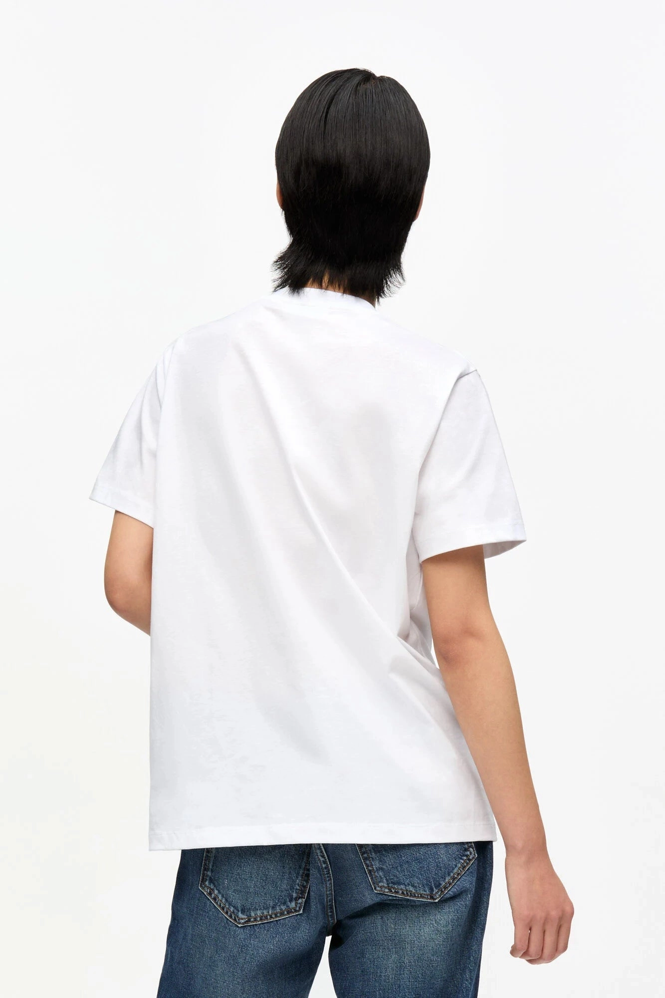 White Basic Cotton Jersey Teddy Relaxed T-shirt Adjustable Hem Toggles ResilientStretch