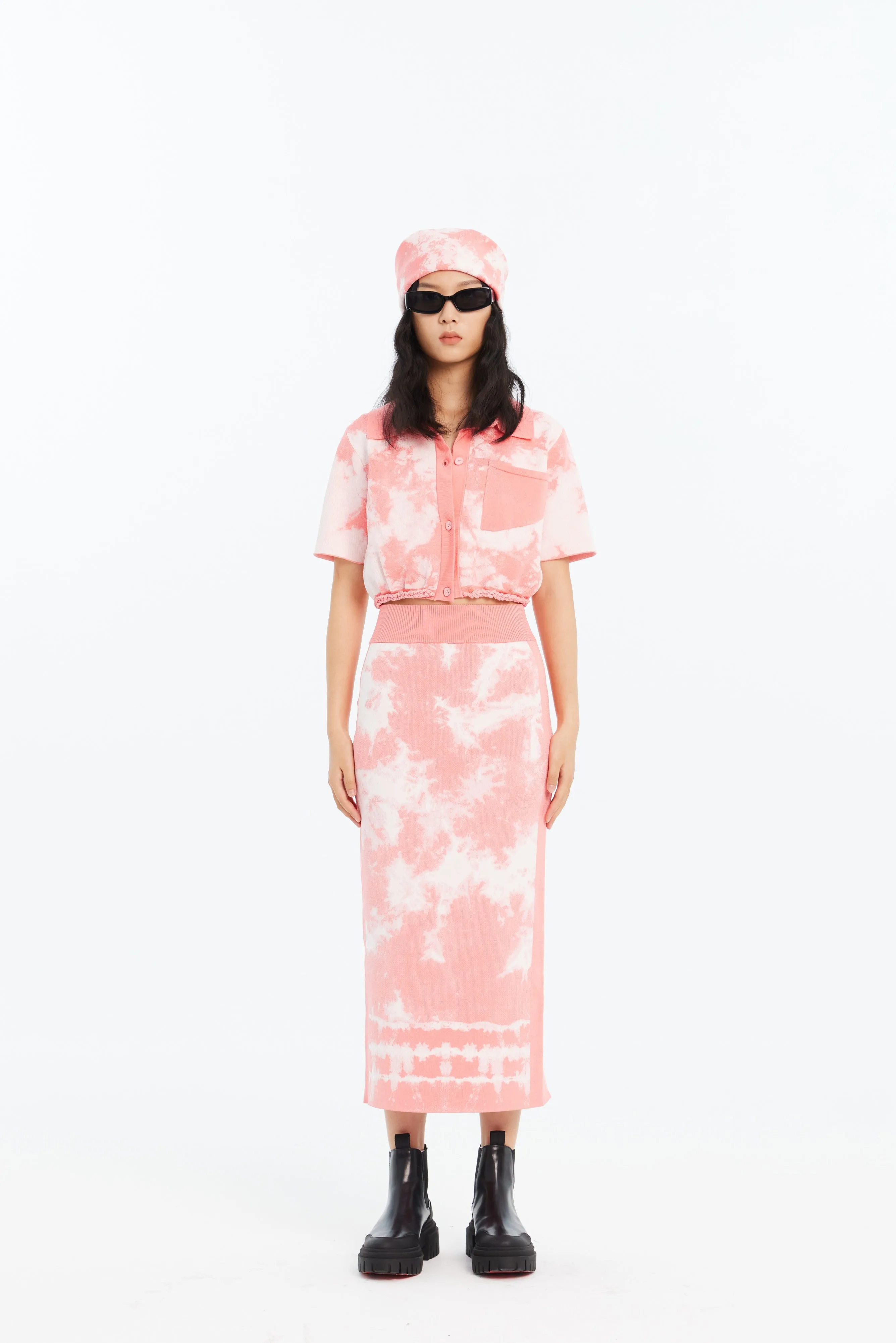 Cozy Wear Sleek Waist REESE ECO "TIE DYE" MIDI SKIRT