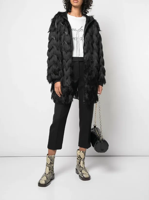 Subtle Layers RubberizedButtonClosures FRINGED COAT