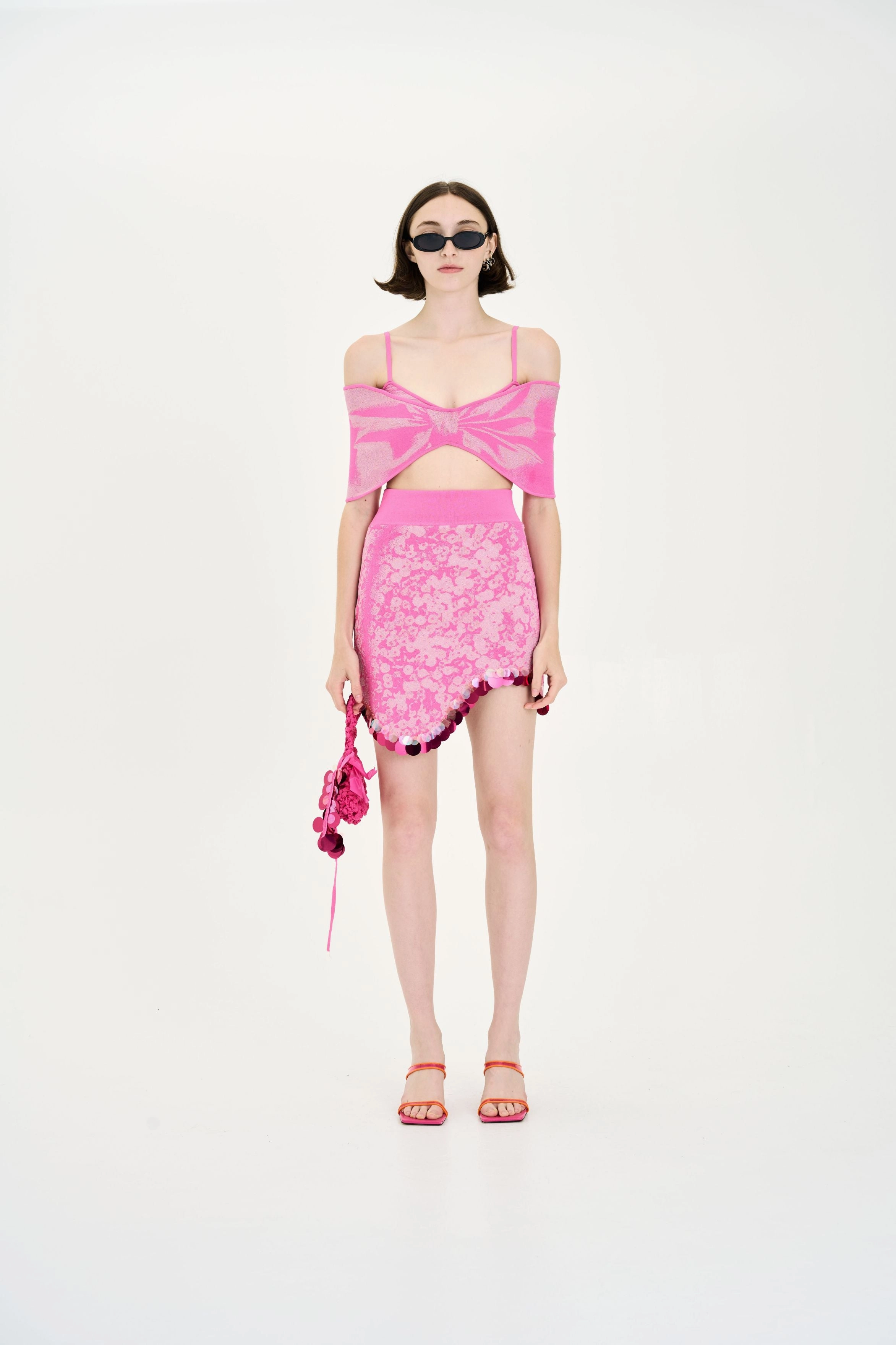 Double Needle Stitching Printed T-shirt TULIP DENIM PRINT BRA TOP