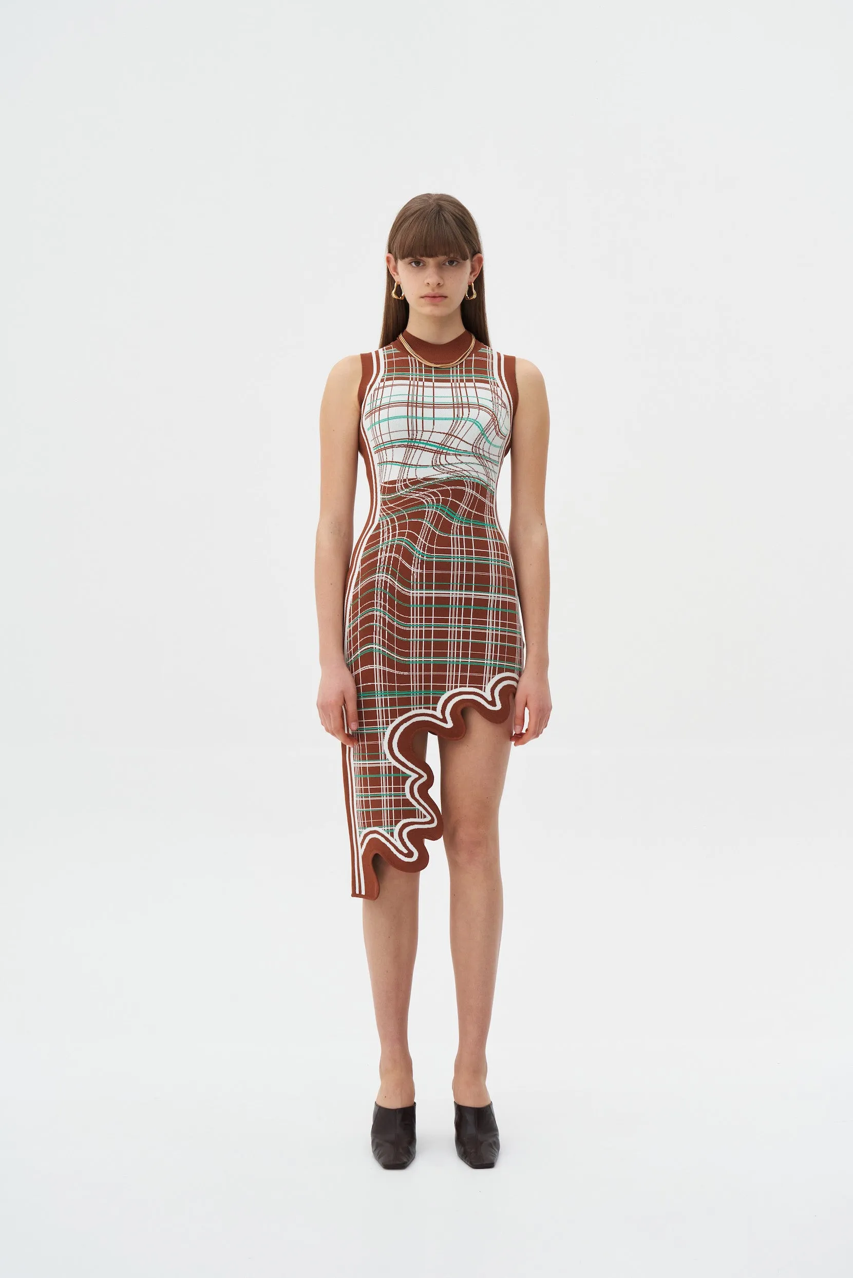 Elegant formal outfit MIA SIGNATURE WAVY PLAID DRESS IN ECO YARN