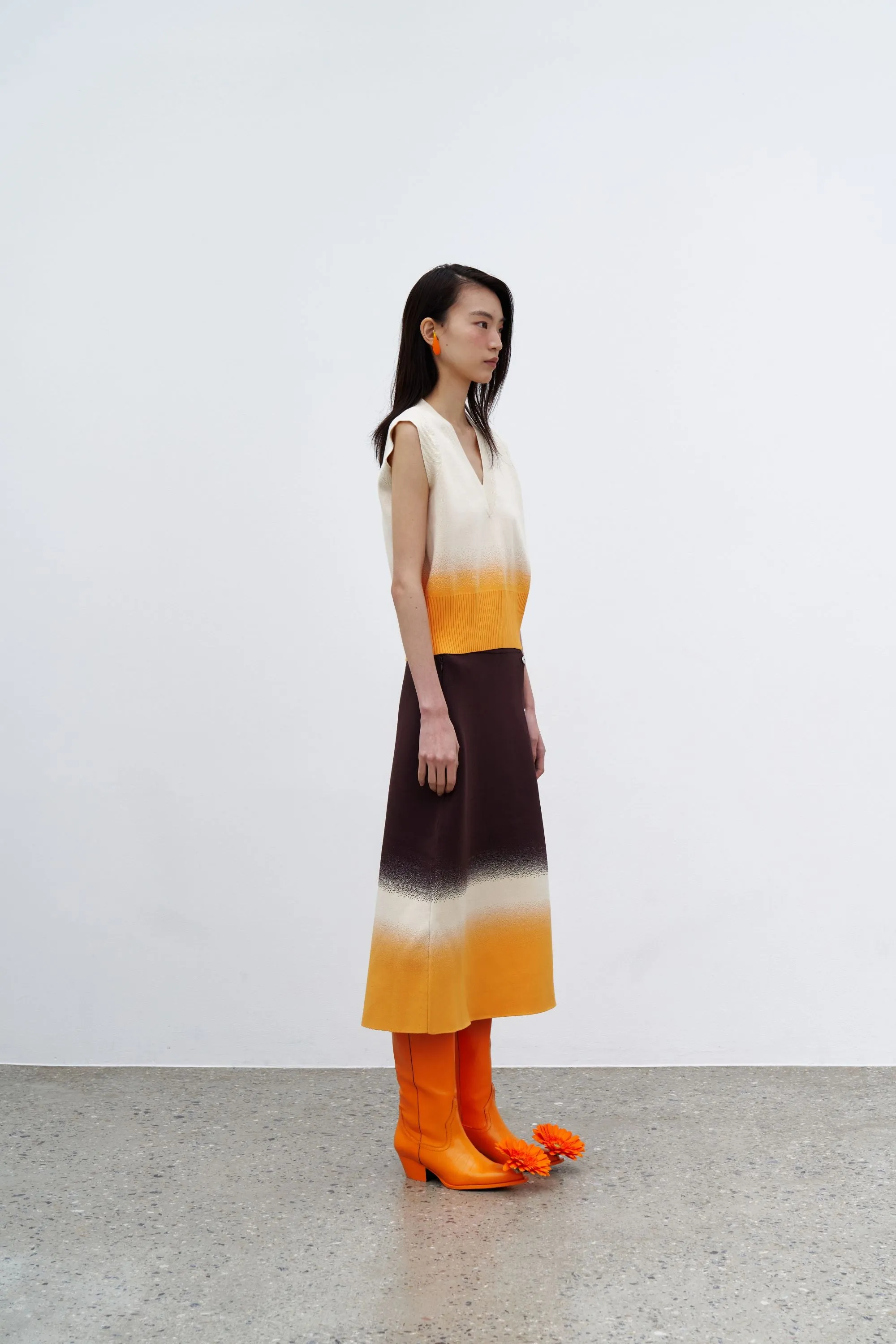 Quick Conversion Hem All Season Wear KAFKA GRADIENT PRINT A-LINE MIDI SKIRT