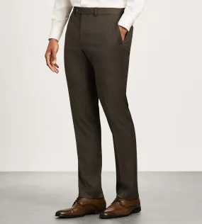 Modern Fit Dark Brown Solid Suit Pants Movement Comfort Non Bulk