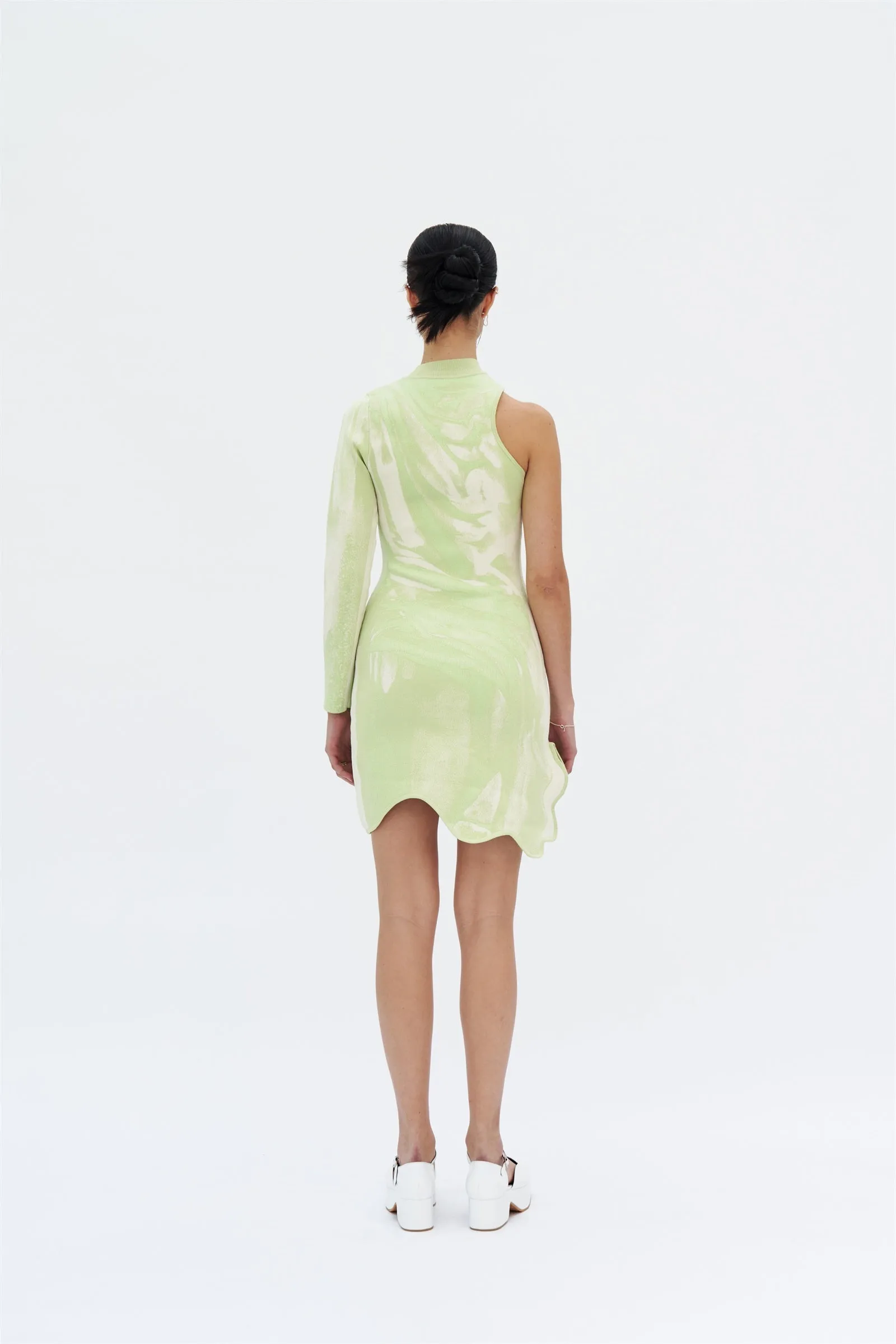 REX ONE SLEEVE WAVY DRESS Satin Fabric