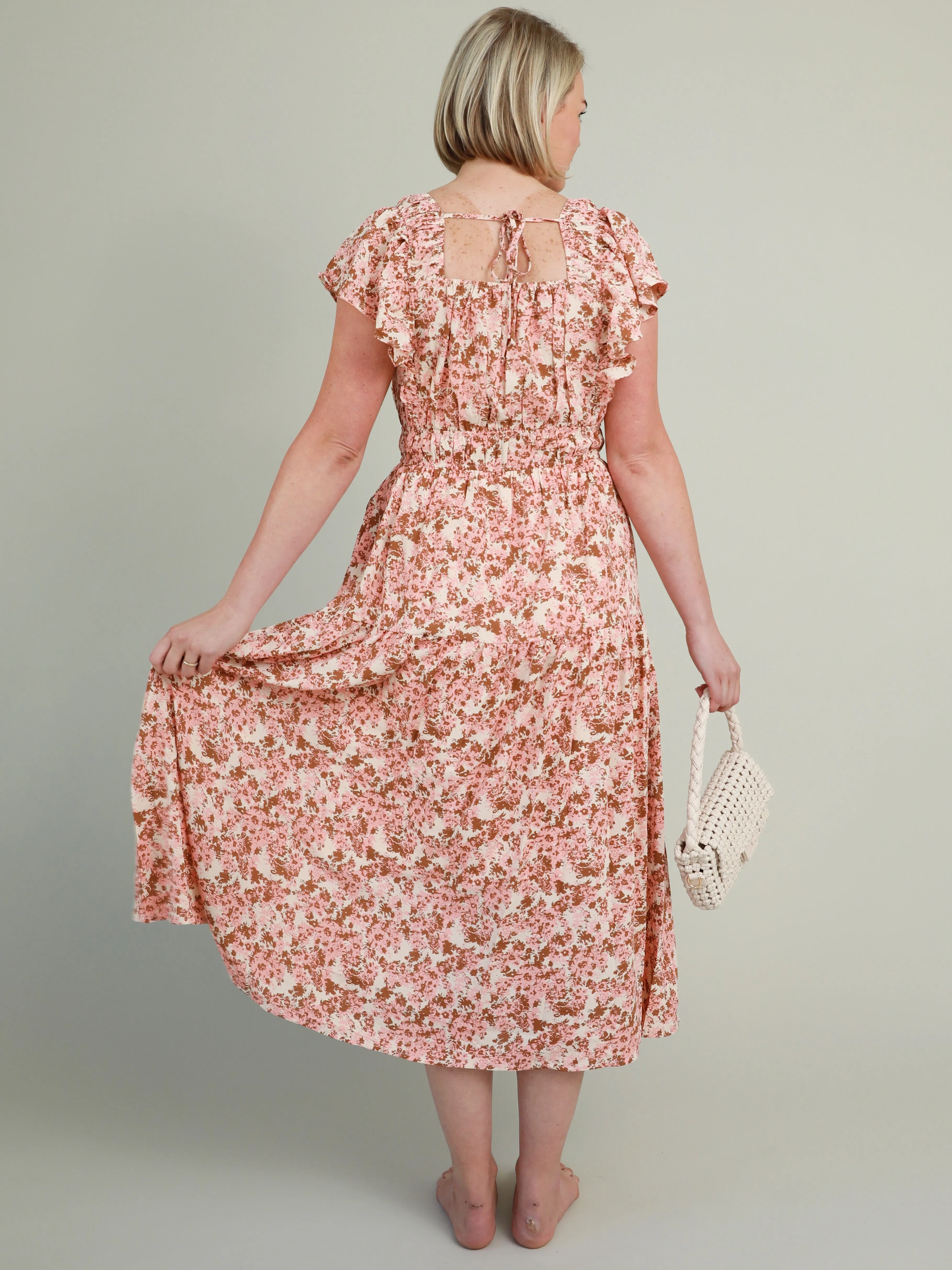 Watercolor Midi Dress Buckle-Detail