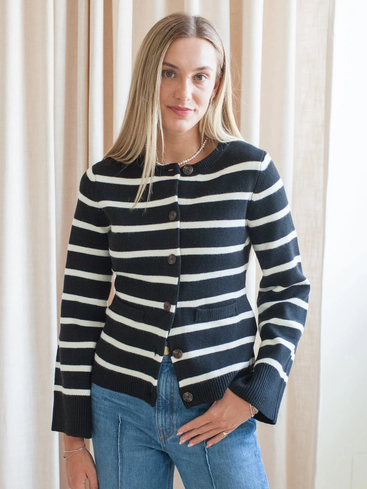 Essential Layering Rosalyn Stripe Cardigan- Black