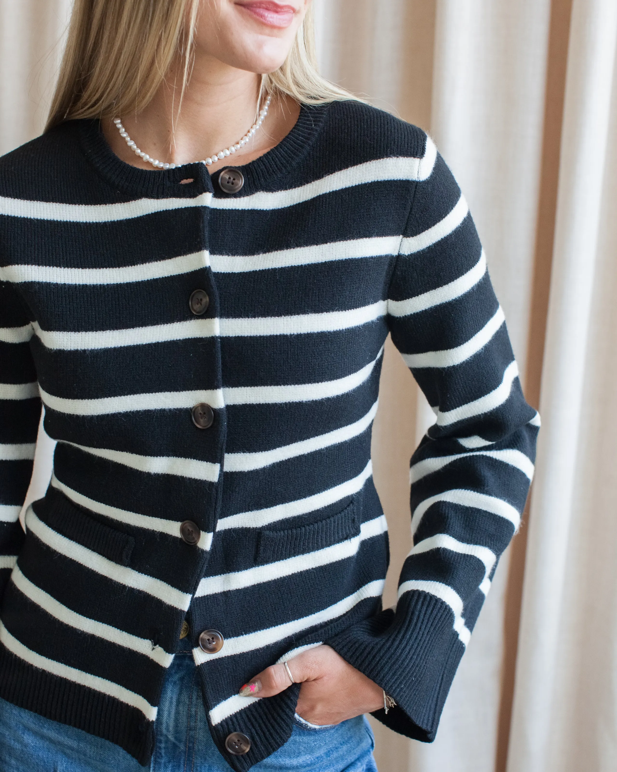 Sleek Layer Fit Rosalyn Stripe Cardigan- Black