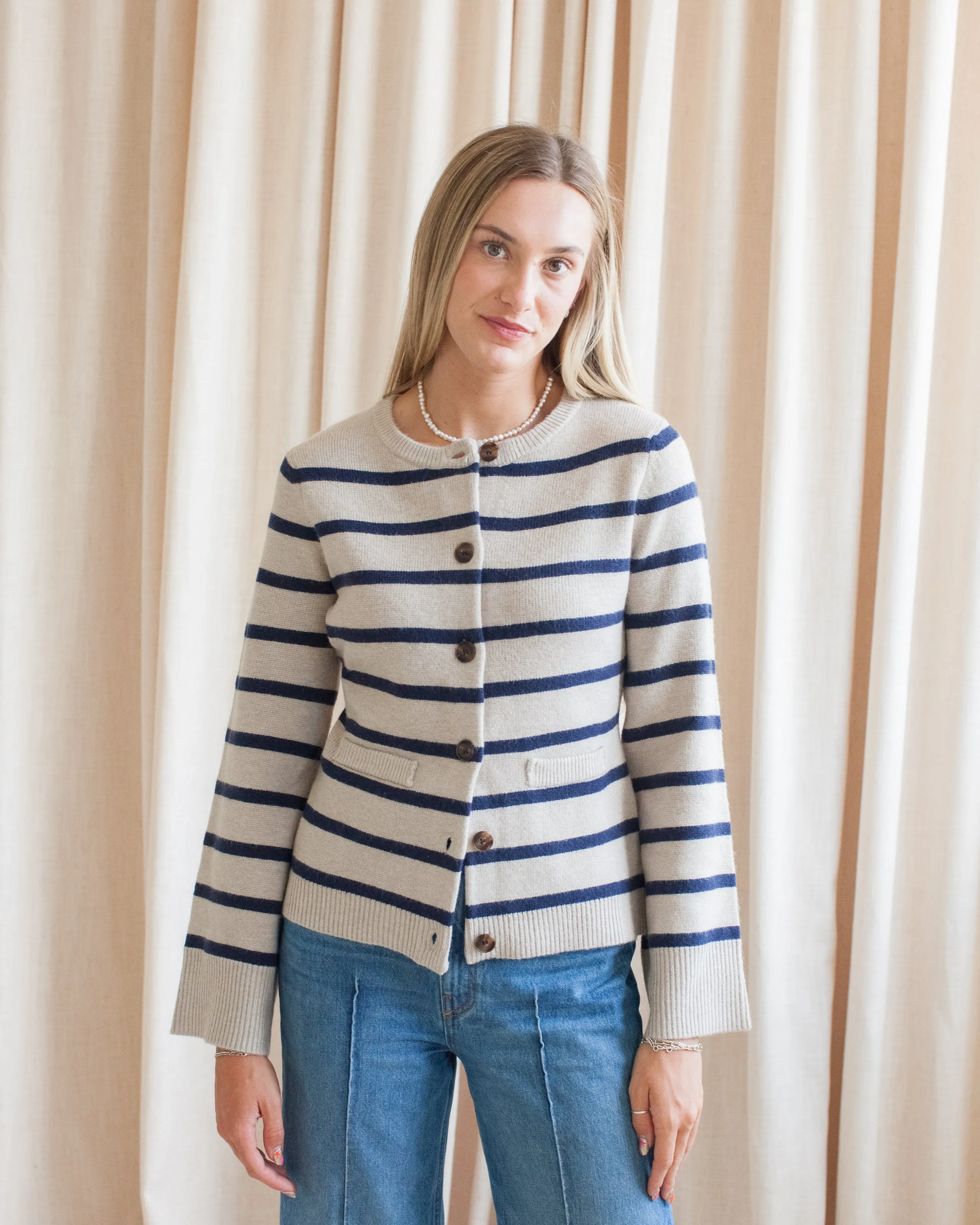 Rosalyn Stripe Cardigan- Taupe Roomy Design