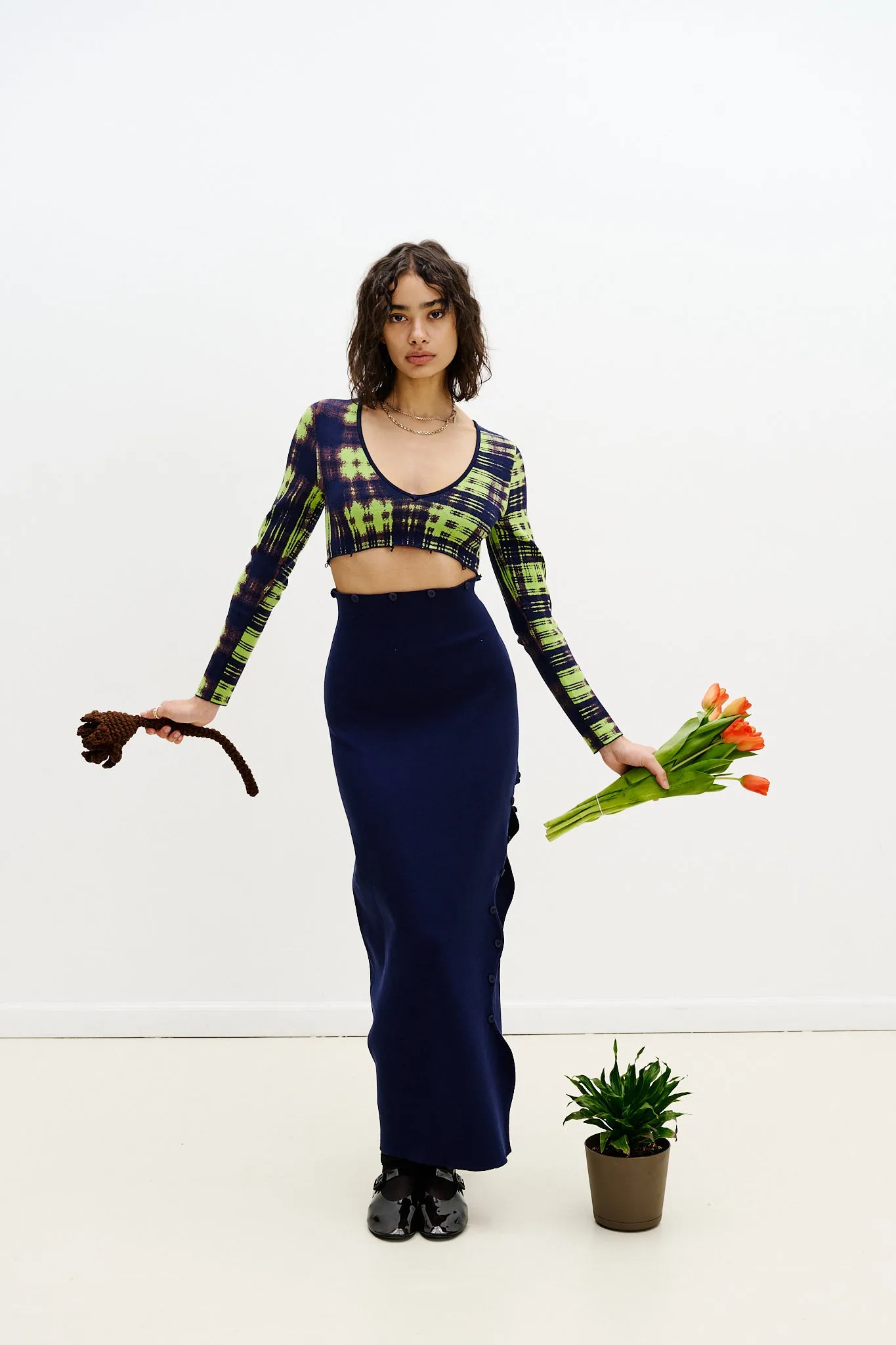 High-waist Lightweight-Structure ROSIE COLORBLOCK V-NECK LONG DRESS