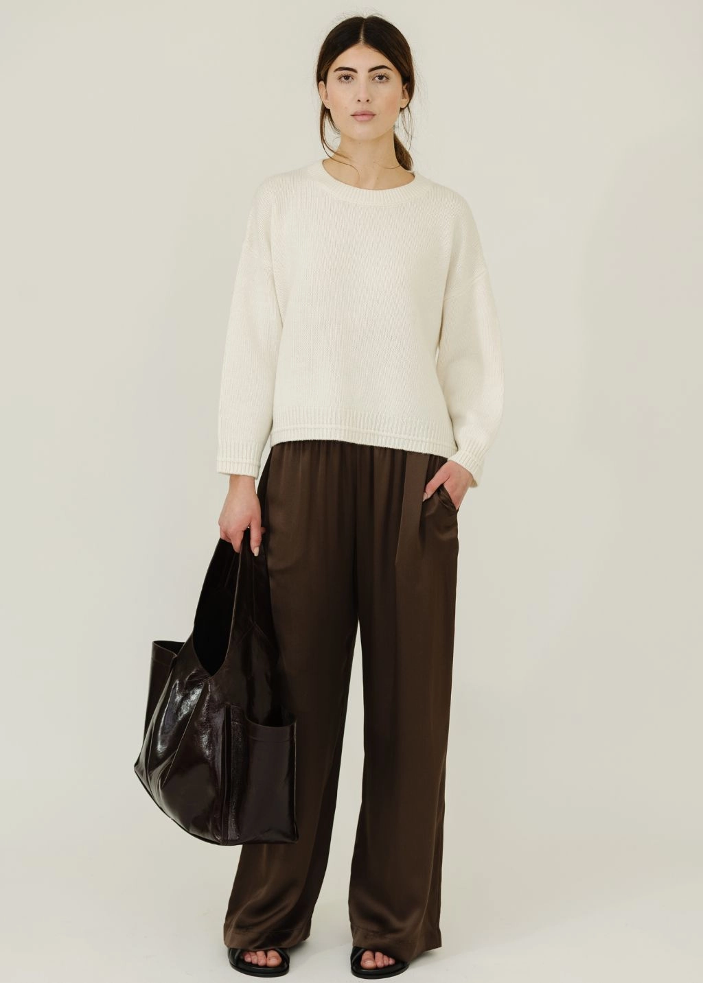 Sablyn Alston Boyfriend Crewneck in Gardenia Elastic Edge Binding Adjustable Collar System