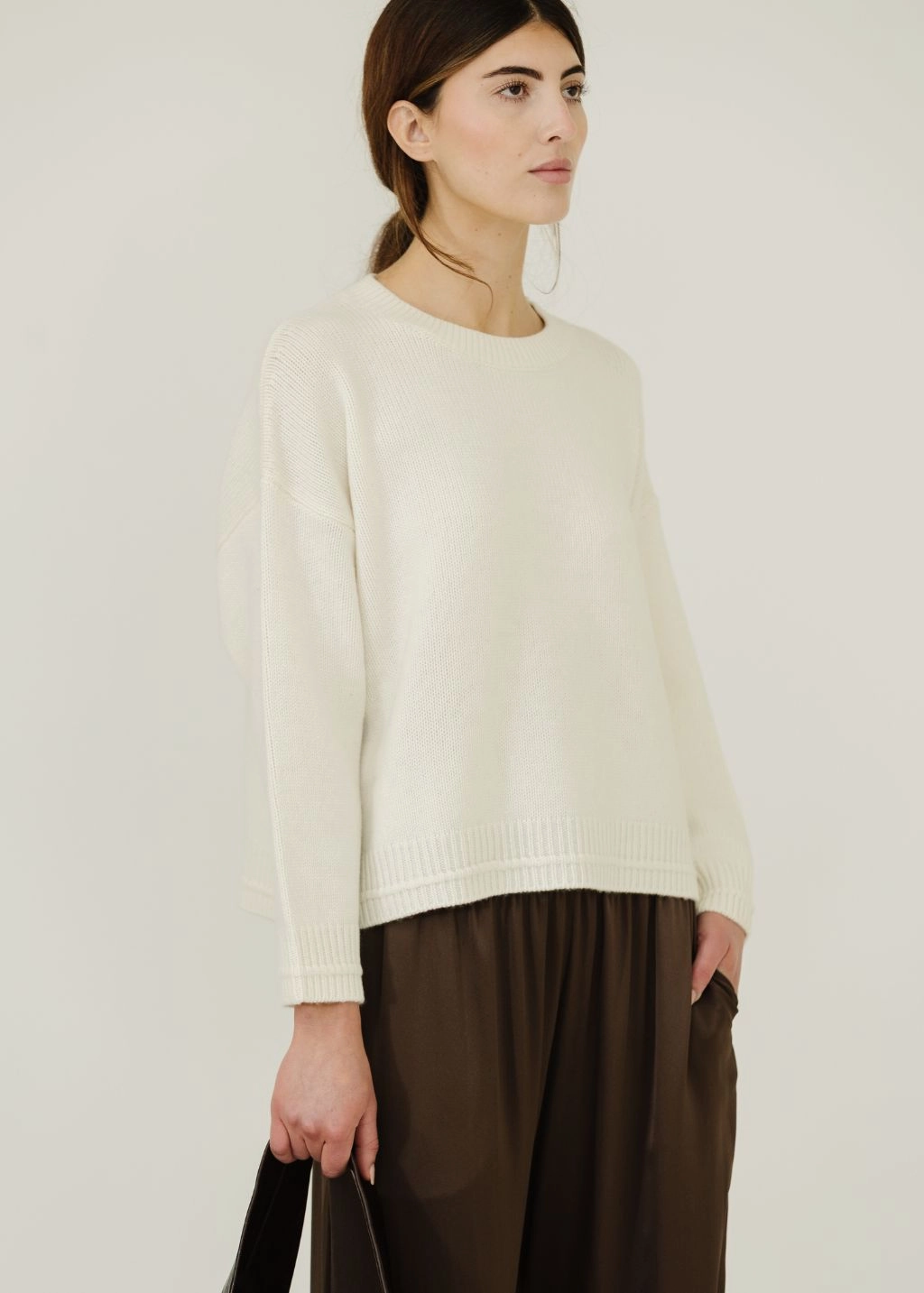 Sablyn Alston Boyfriend Crewneck in Gardenia Compact Jacquard Weave MeshLining