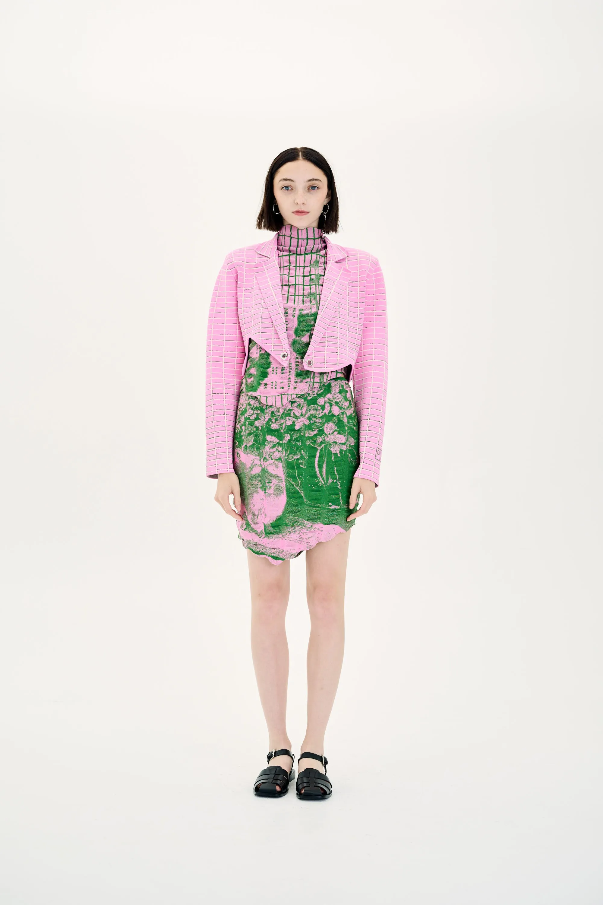 ORCHID PLAID PRINT CROPPED JACKET NonIrritatingLining AdjustableHood