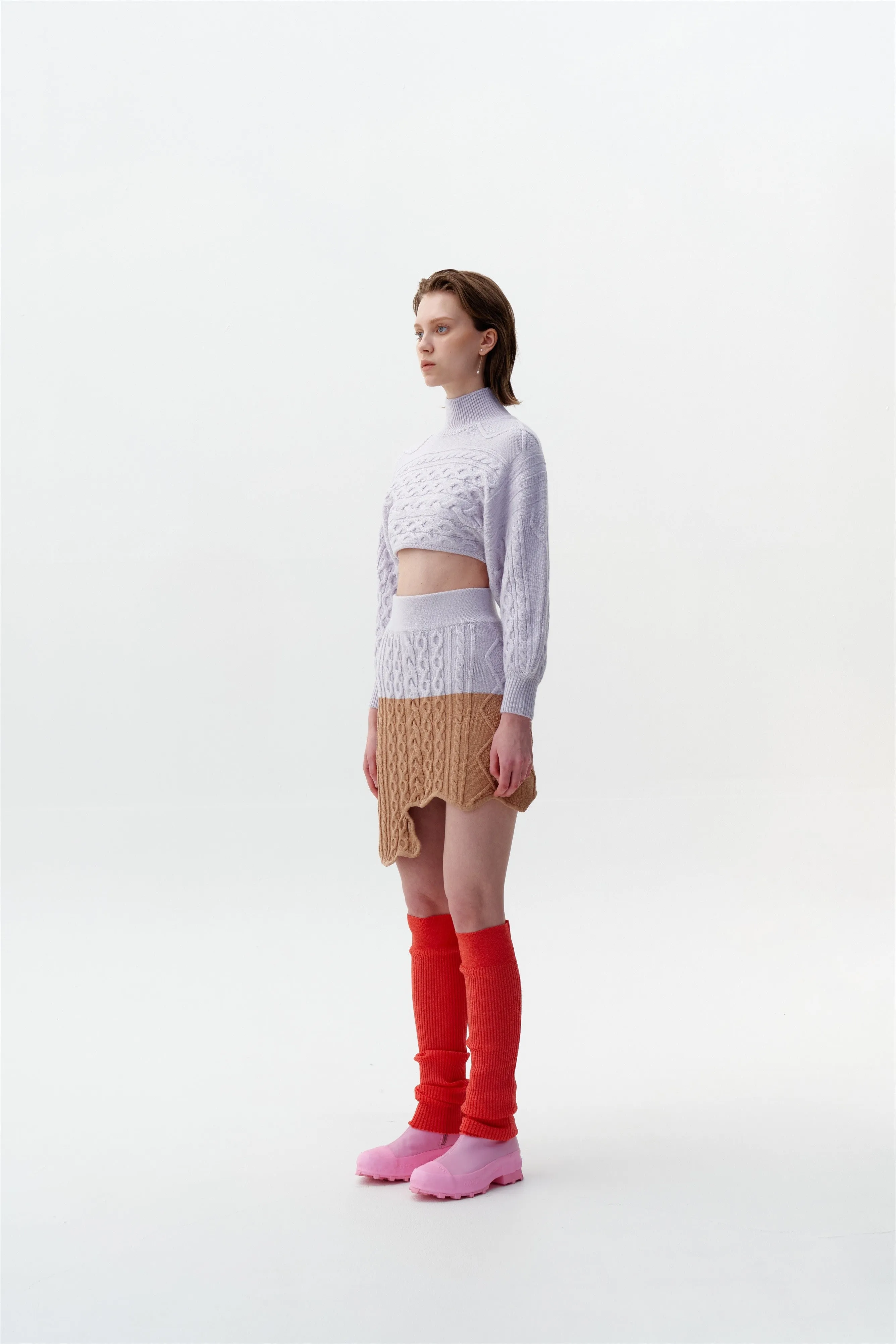 Layered Style DIA MIXED CABLE KNIT WAVY MINI SKIRT