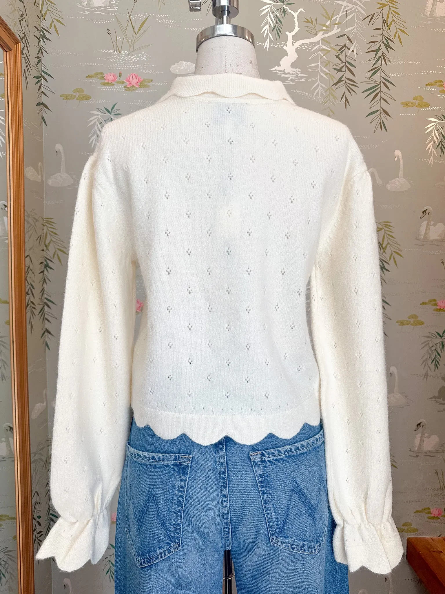 Sophia Scalloped Sweater - Cream Lightweight Comfort Circular Knit Technology