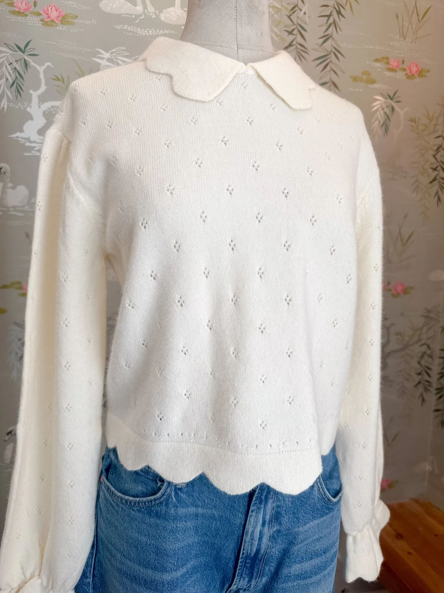 Chilly Day Wear Sophia Scalloped Sweater - Cream