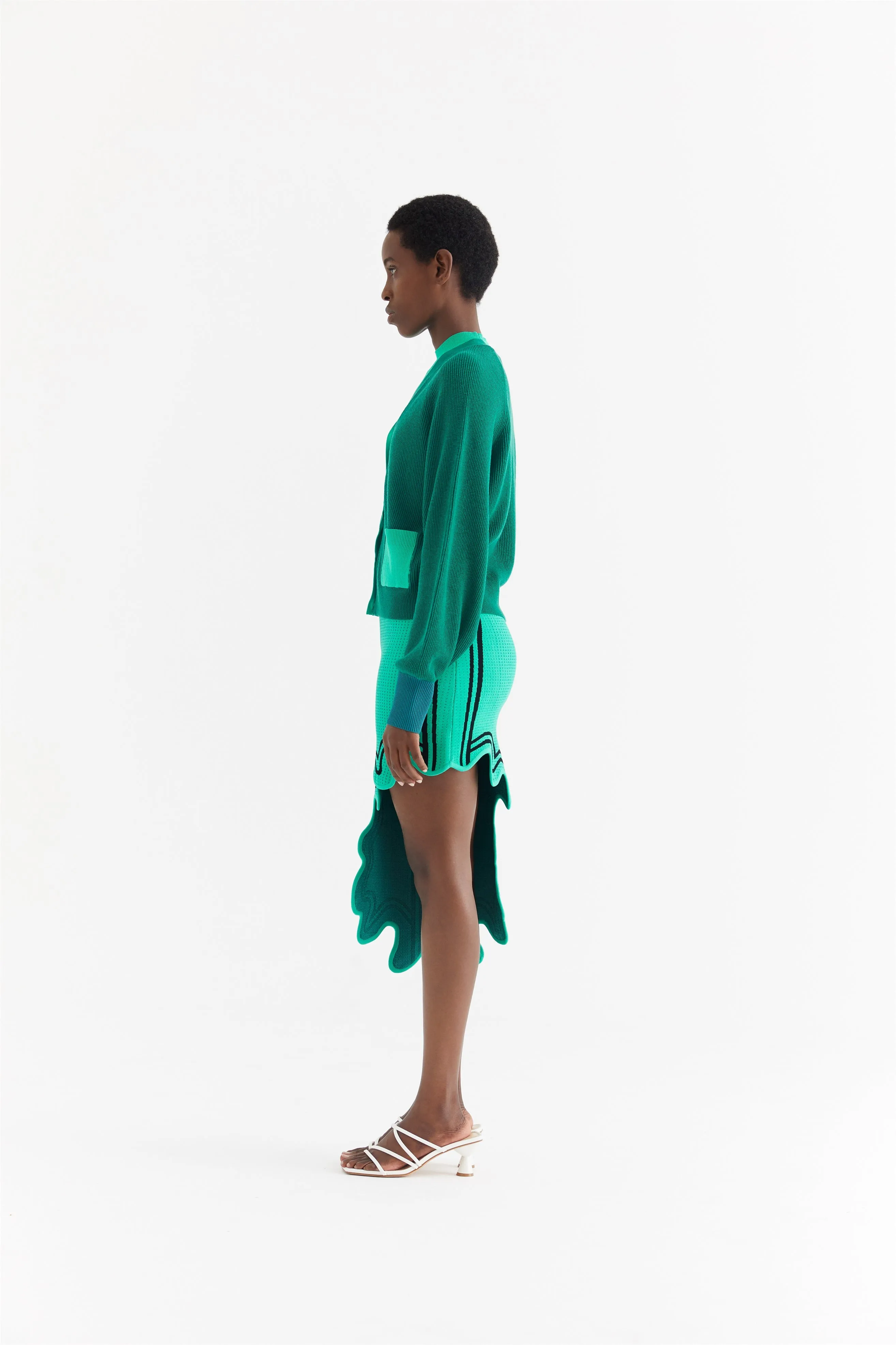 SEDNA MERINO WOOL WAVY CARDIGAN High Collar Style