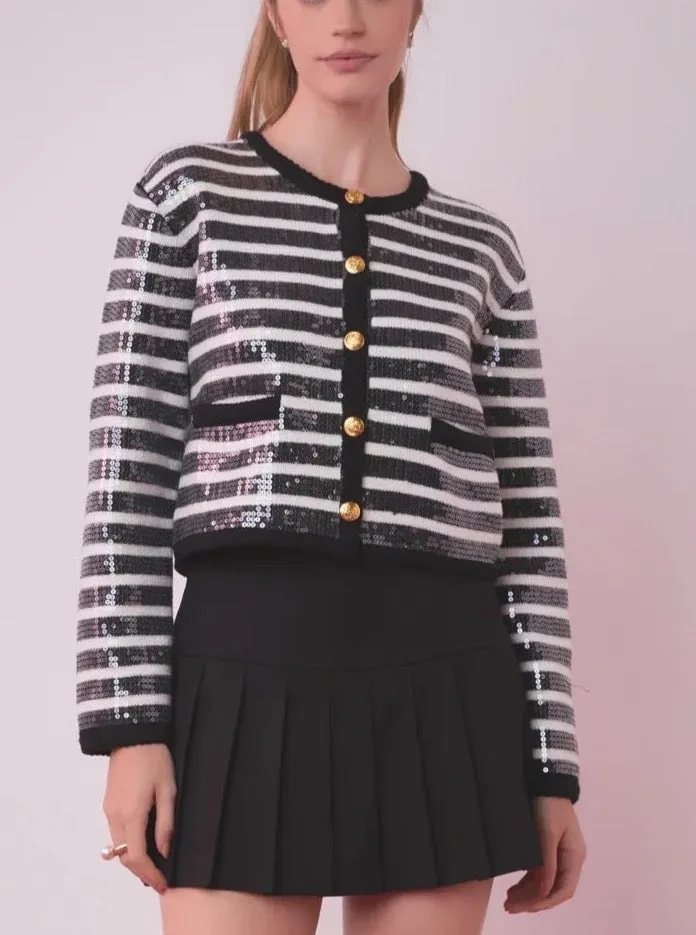 Sequin Knit Cardigan Soft Lining Comfortable Layer