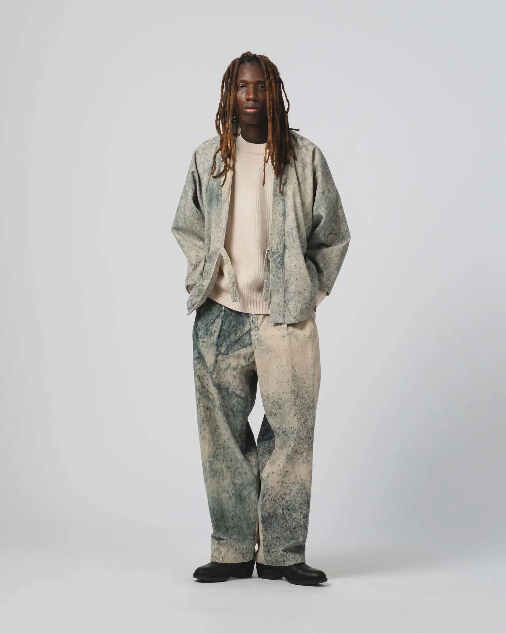 Shogun Kimono Felino Cord Beige/Ink FullLengthZip Non Restrictive Fit