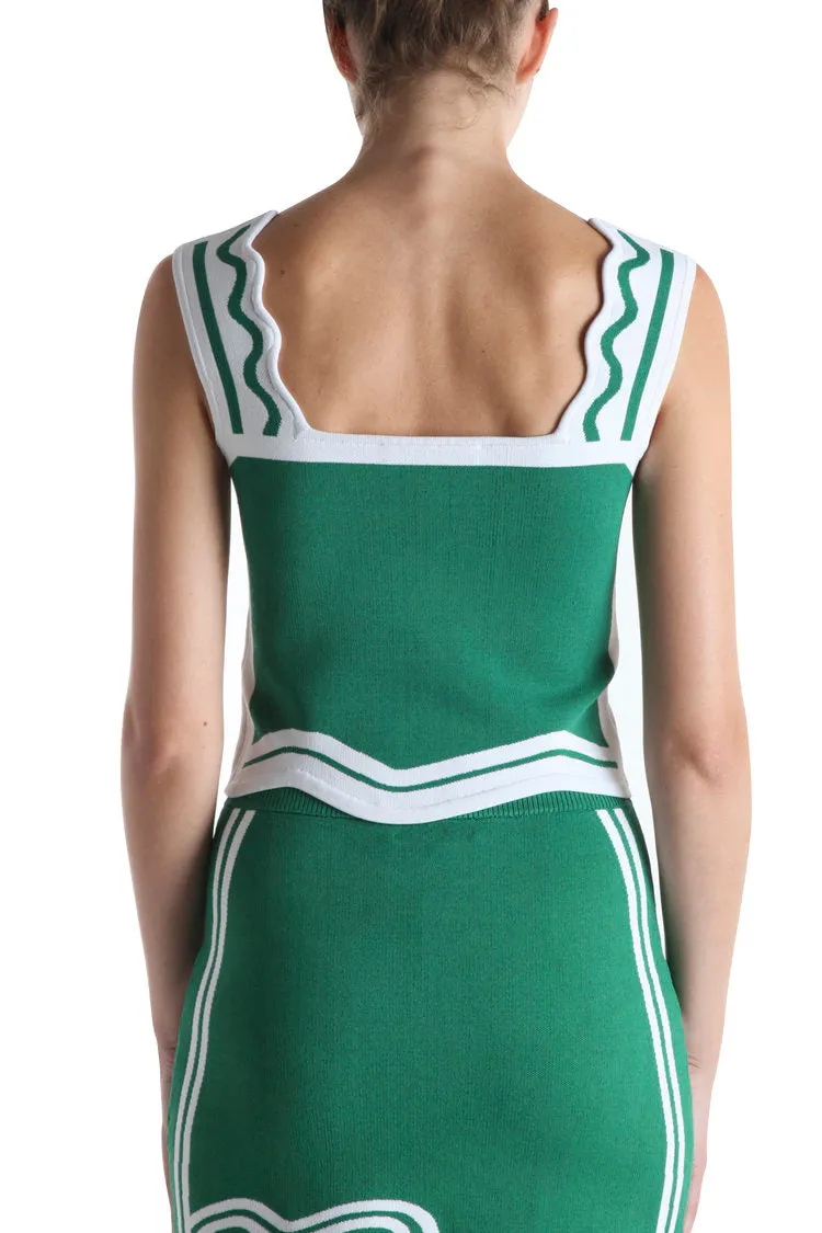 Beatrix Wavy Crop Tank Top Button Down Collar Style