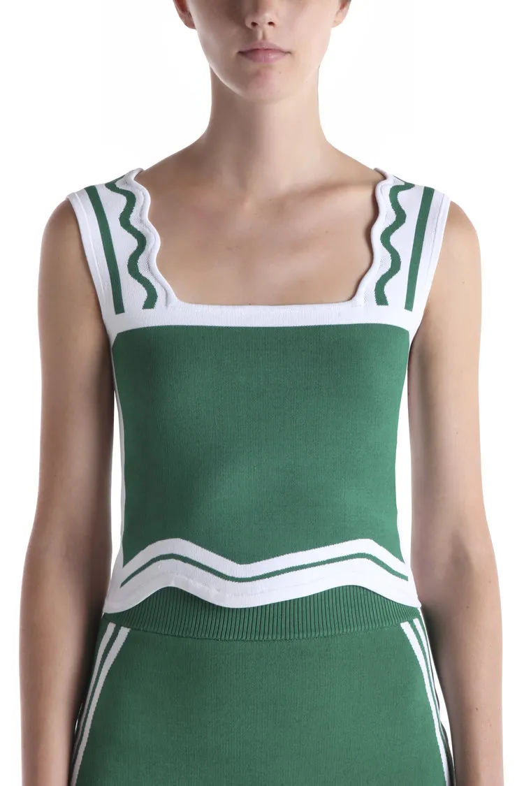 Ribbed Collar Design Stretch Fit Top Beatrix Wavy Crop Tank Top