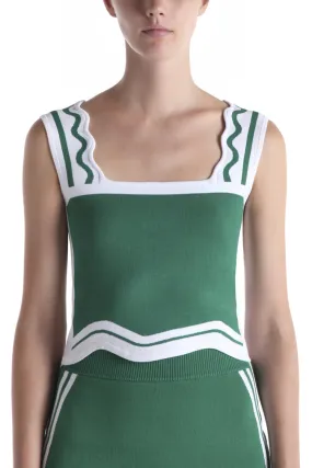 Ribbed Collar Design Stretch Fit Top Beatrix Wavy Crop Tank Top