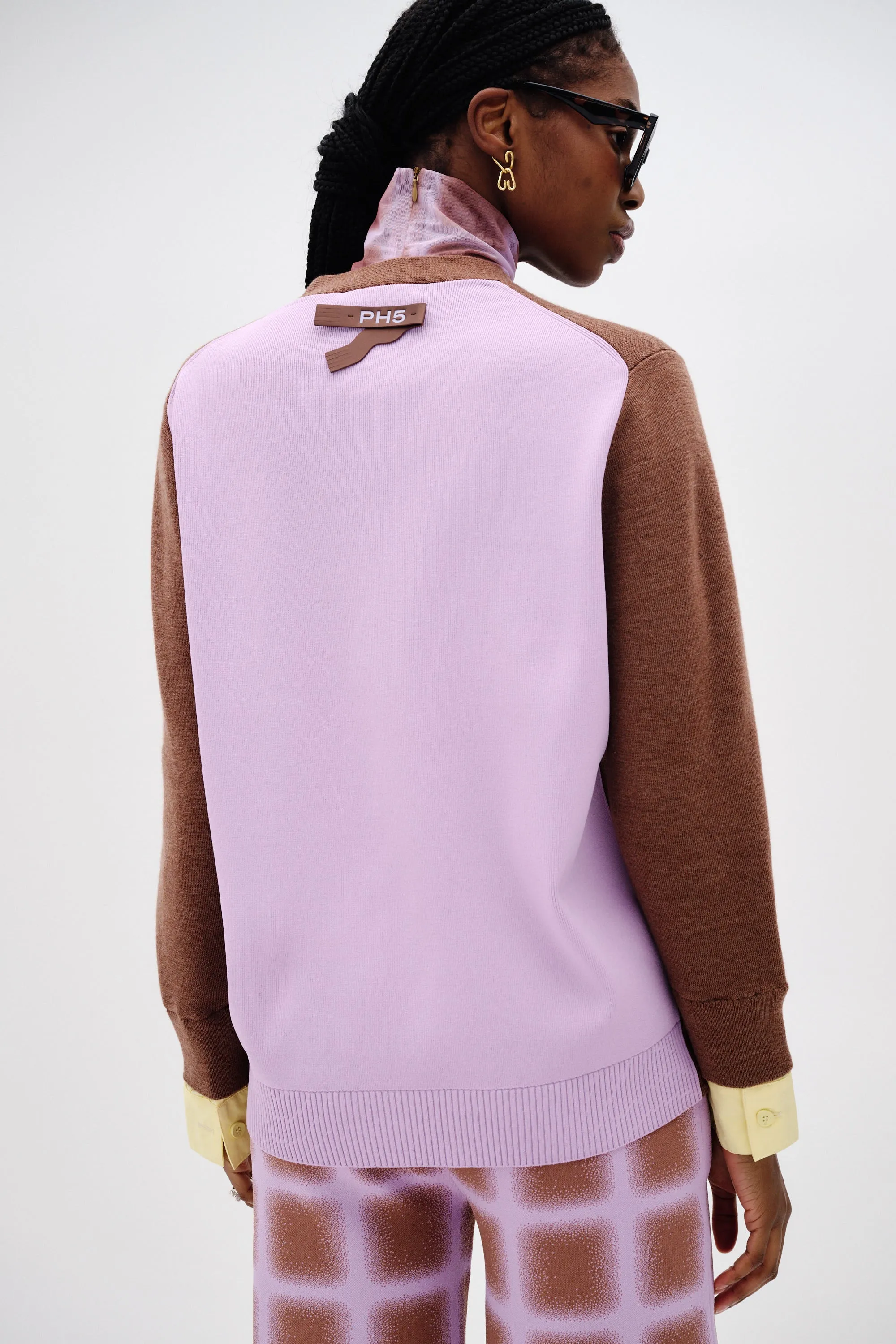 SoftTouchBrushedInterior Stretch Knit Fabric LILO COLOR BLOCKED MERINO WOOL CARDIGAN