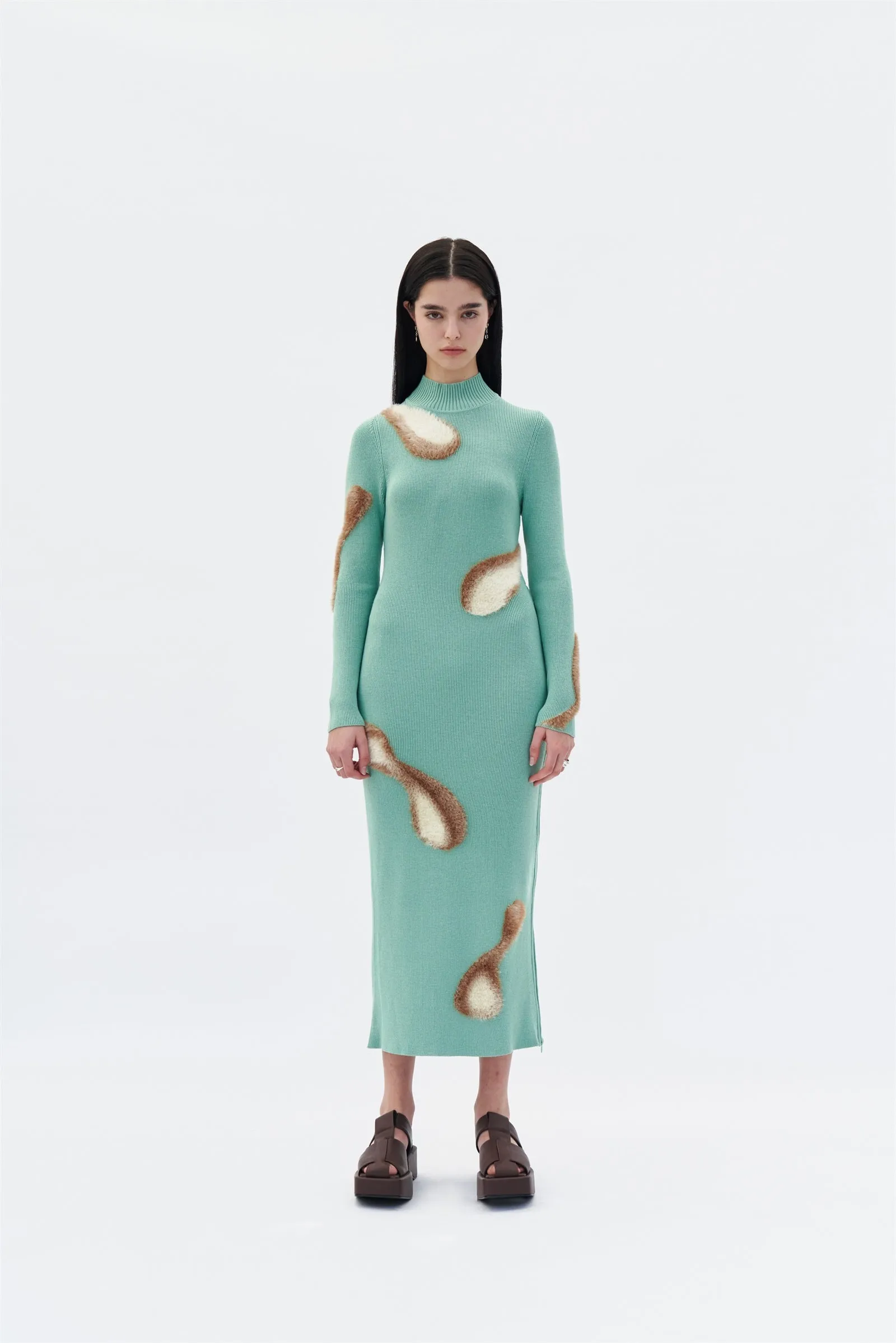 SIMBA MIXED MEDIA LONG SLEEVE MAXI DRESS WITH SIDE ZIP Breathable Wearable Comfortable Design