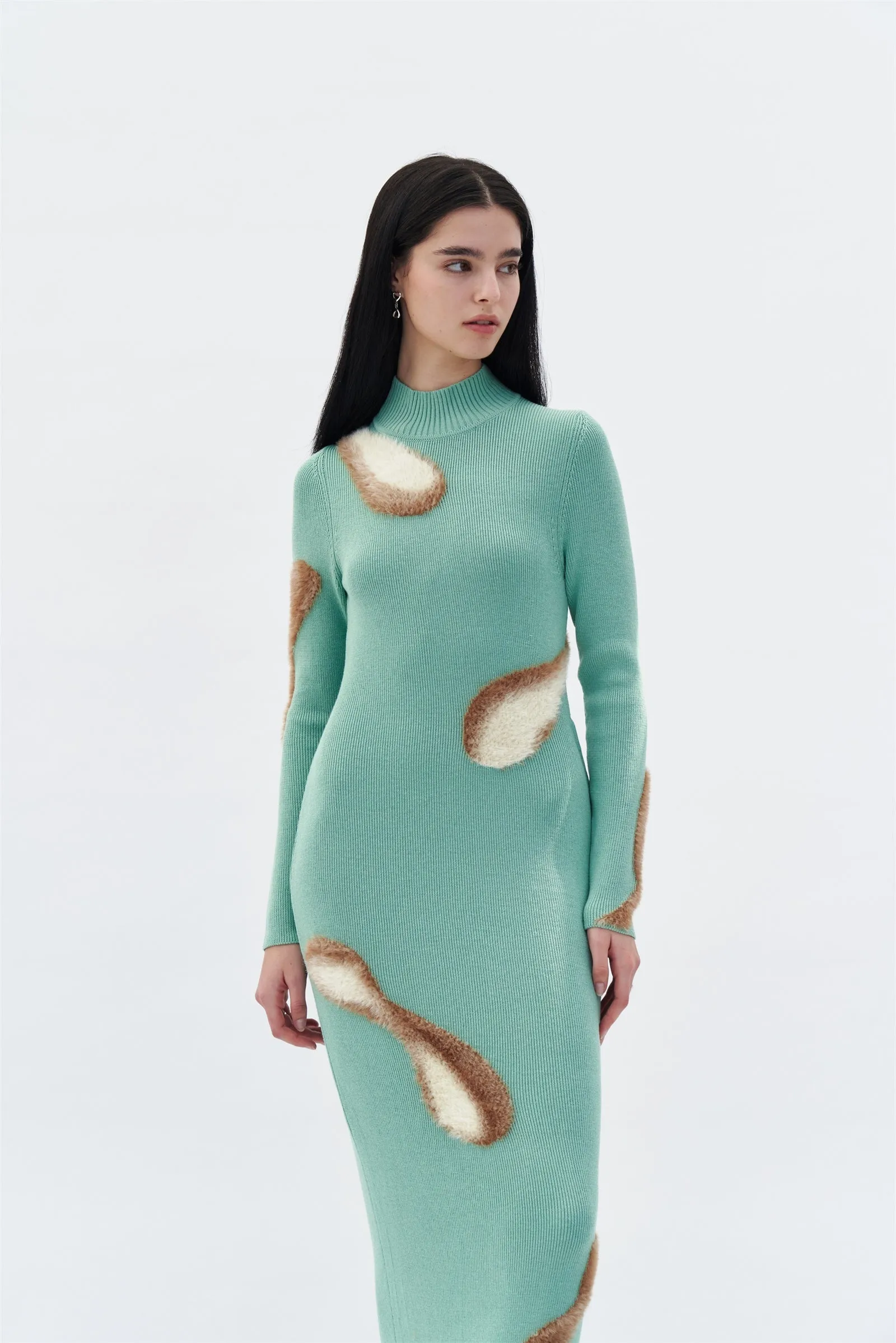 Side-Pocket SIMBA MIXED MEDIA LONG SLEEVE MAXI DRESS WITH SIDE ZIP