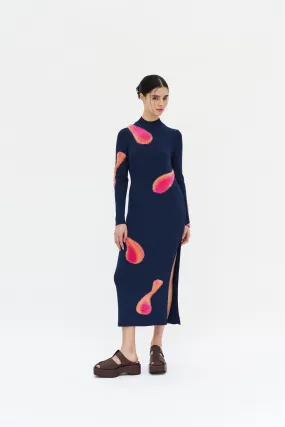 Trend Movement Clean Lines SIMBA MIXED MEDIA LONG SLEEVE MAXI DRESS WITH SIDE ZIP