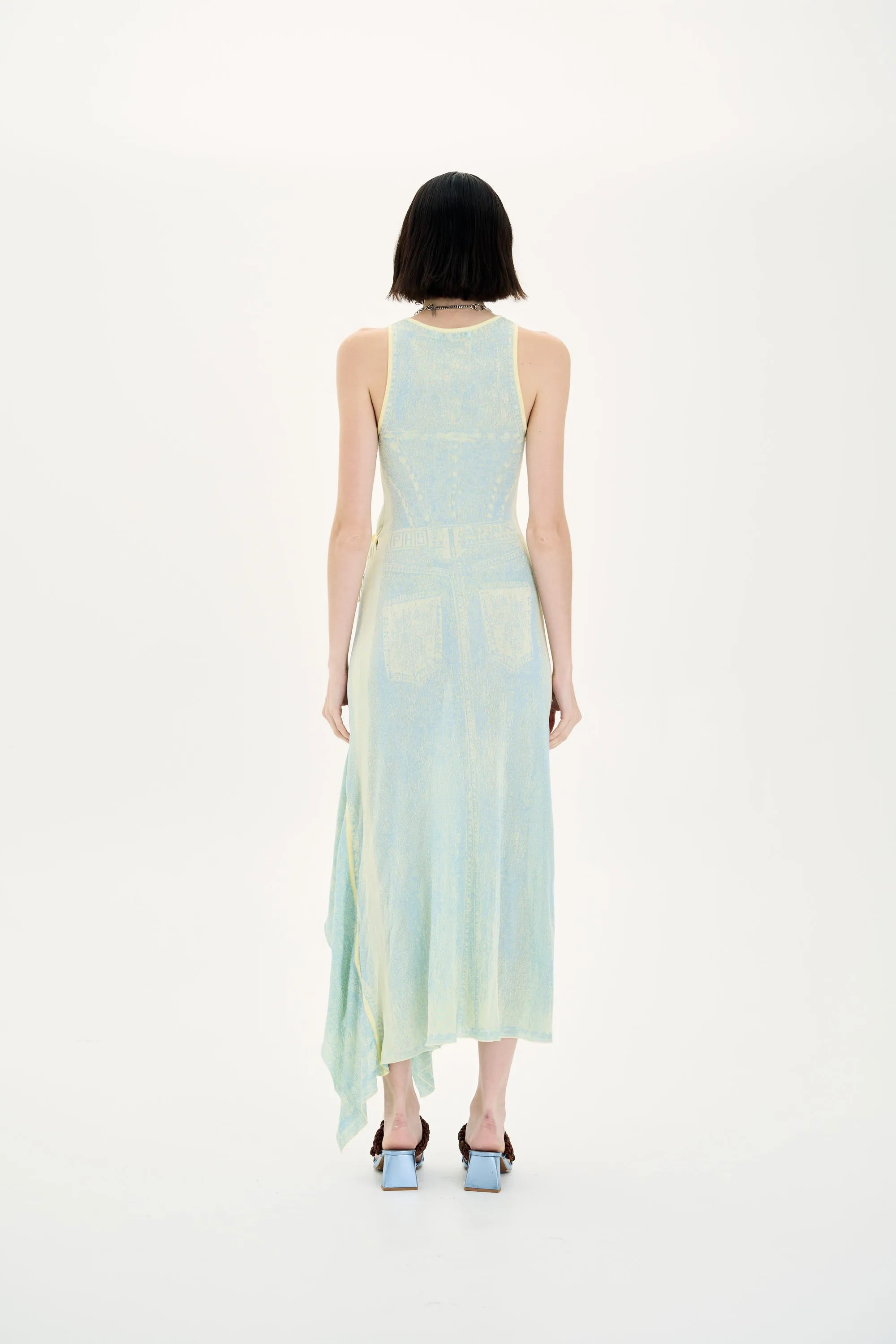 Easy and Effortless Grace Walk PEONY FAKE DENIM SHEER MAXI TANK DRESS