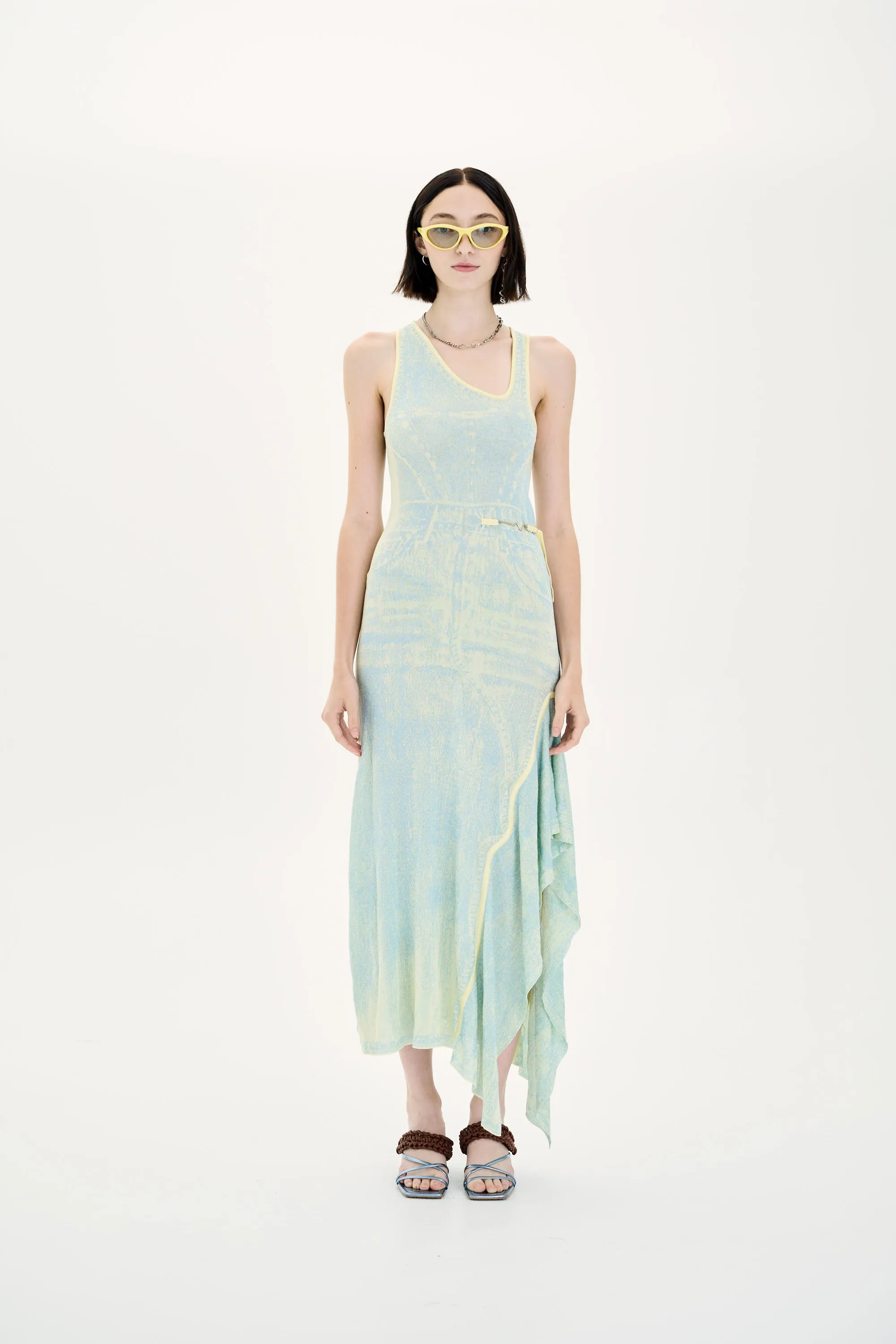 Versatile sundress PEONY FAKE DENIM SHEER MAXI TANK DRESS